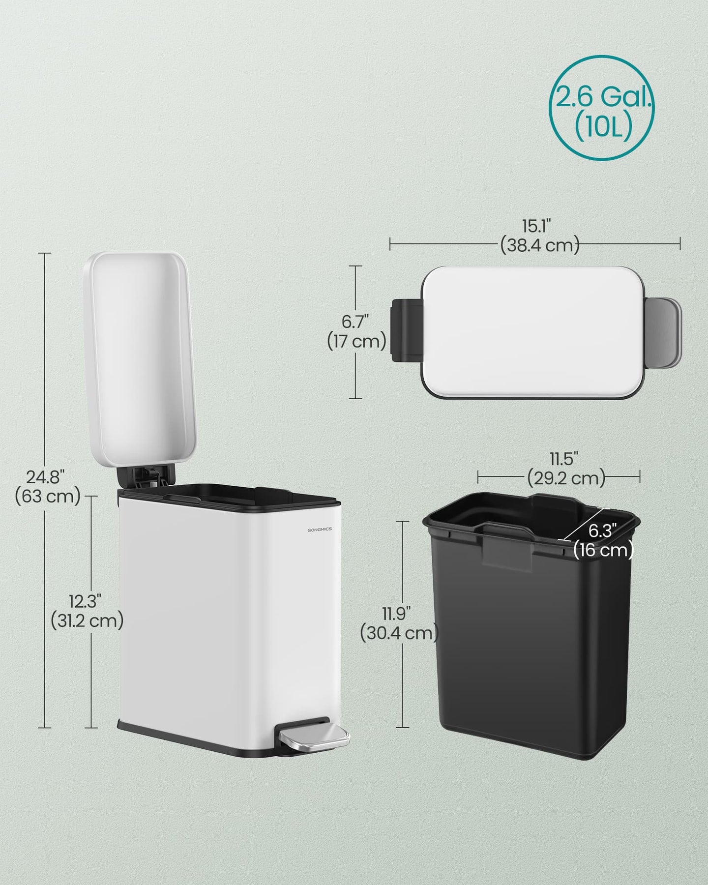 10L Steel Bathroom Bin - Soft Close