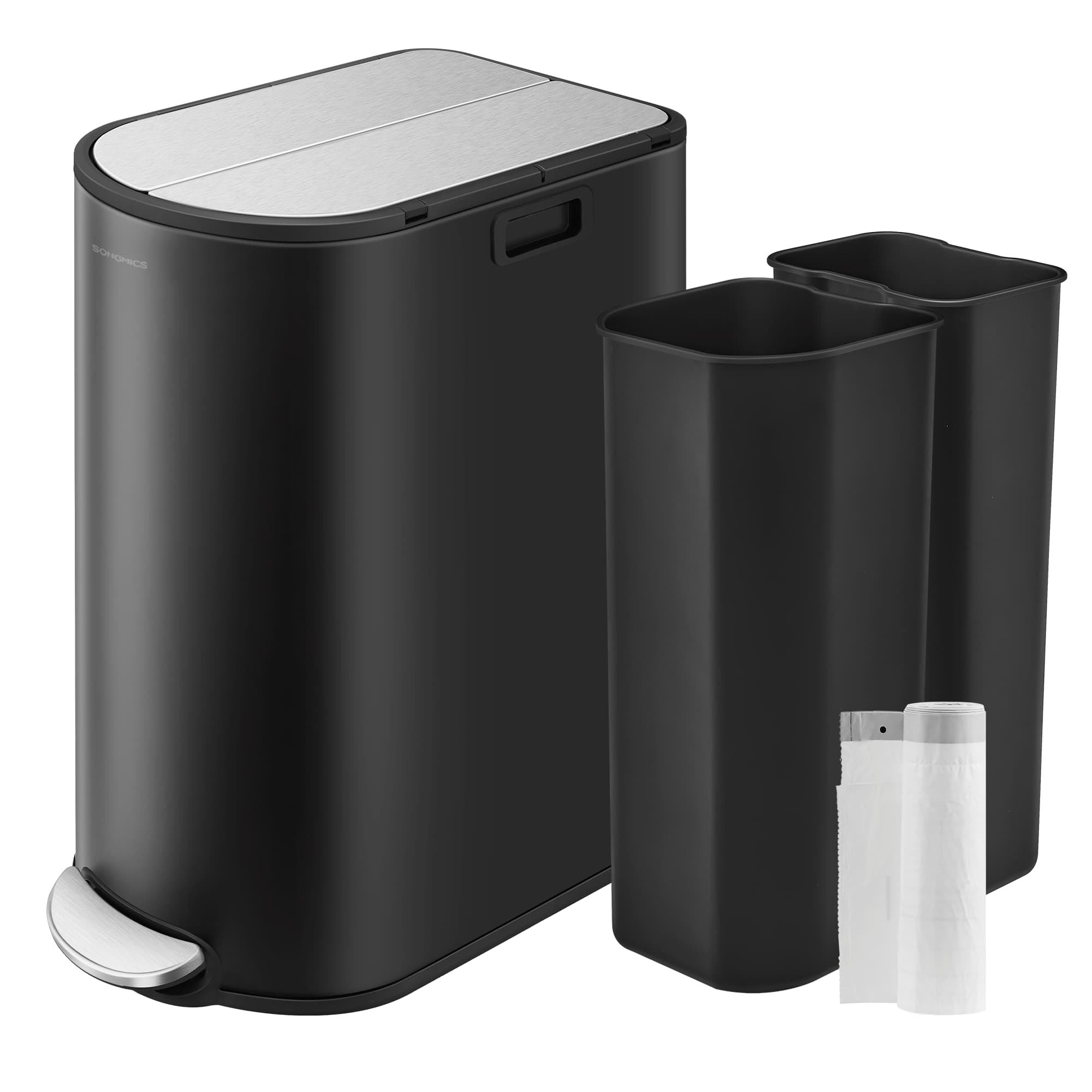 Dual Compartment Recycling Bin - Plastic - Slim Design