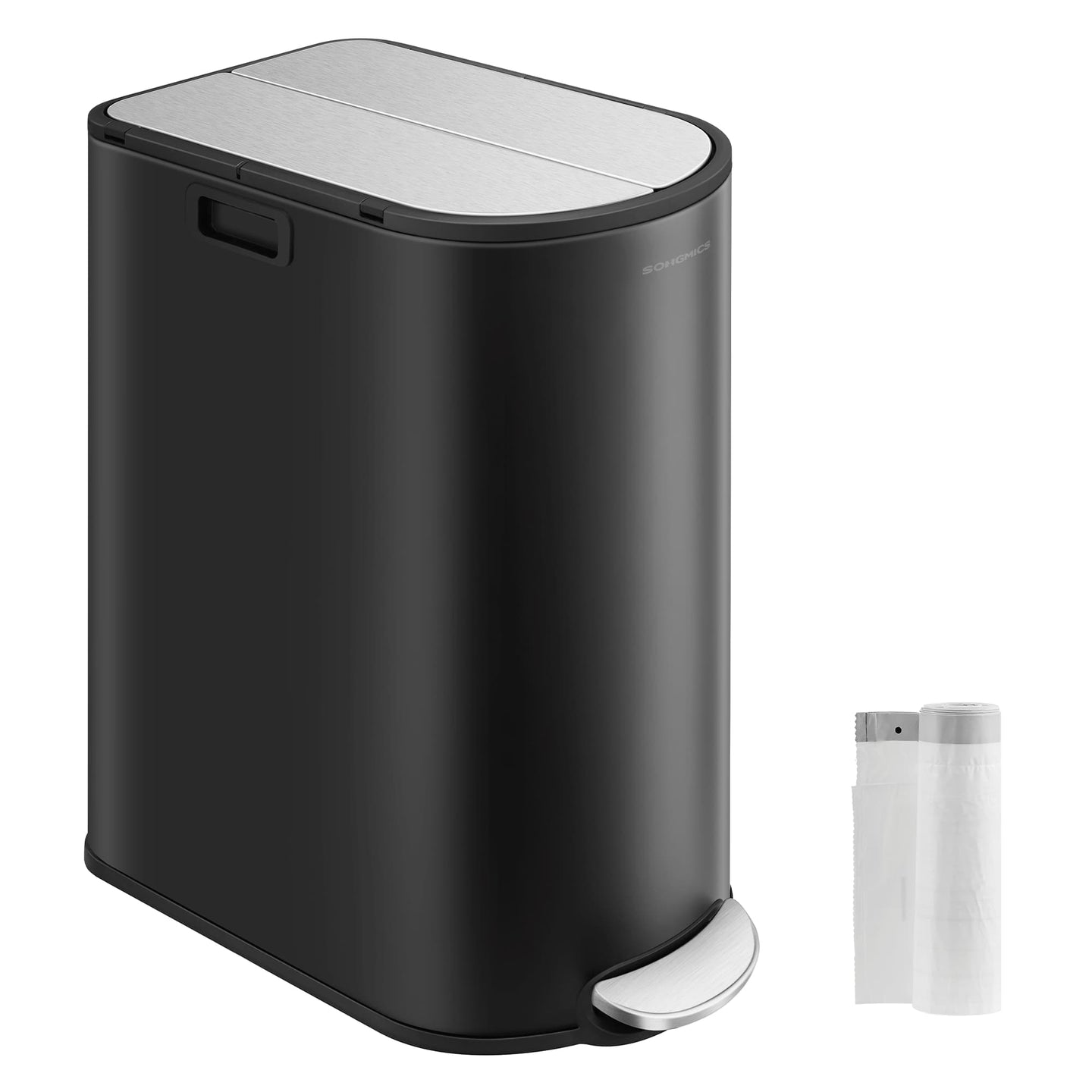 Double Kitchen Bin - Metallic Silver - Dual Compartment