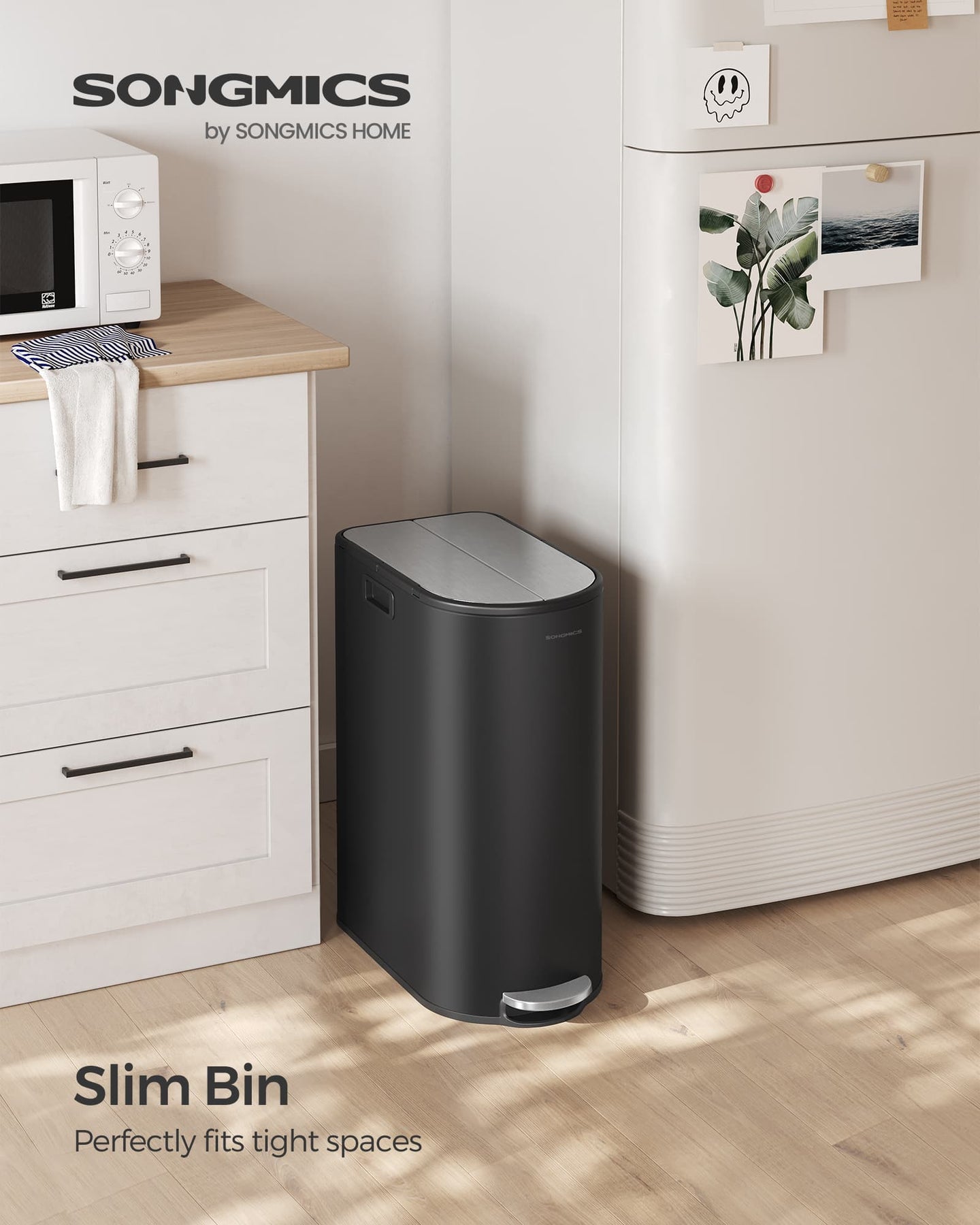 Dual Compartment Recycling Bin - Plastic - Slim Design