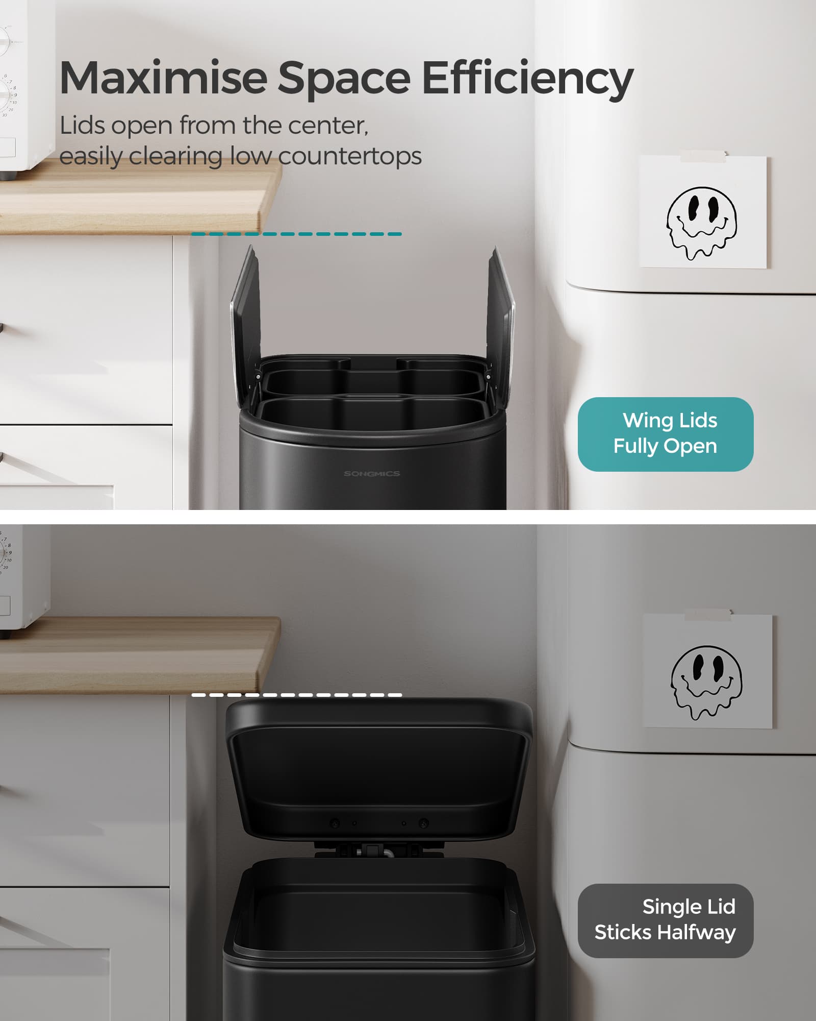Double Kitchen Bin - Metal - Ink Black - Dual Compartment for Recycling and Waste