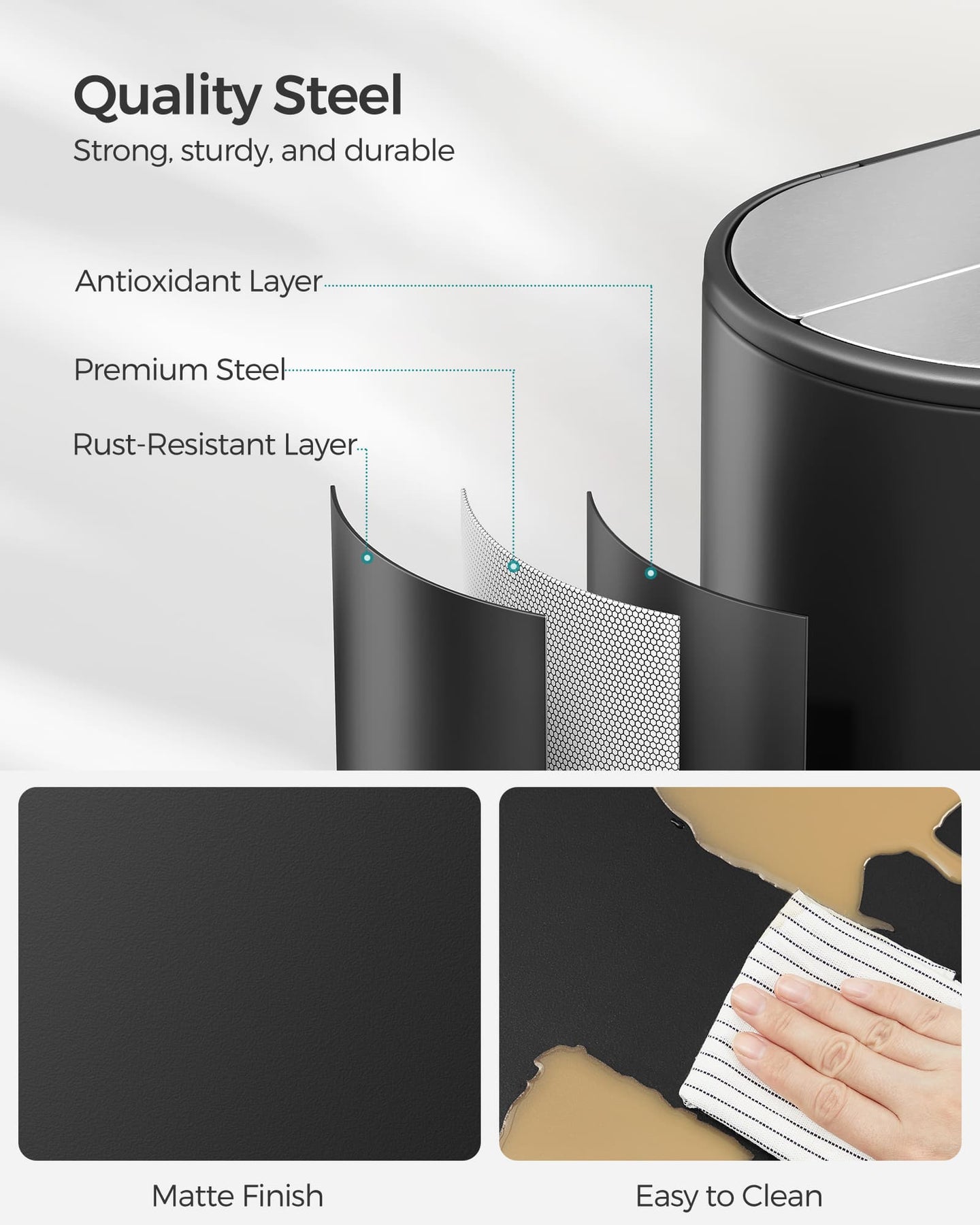 Double Kitchen Bin - Metal - Ink Black - Dual Compartment for Recycling and Waste