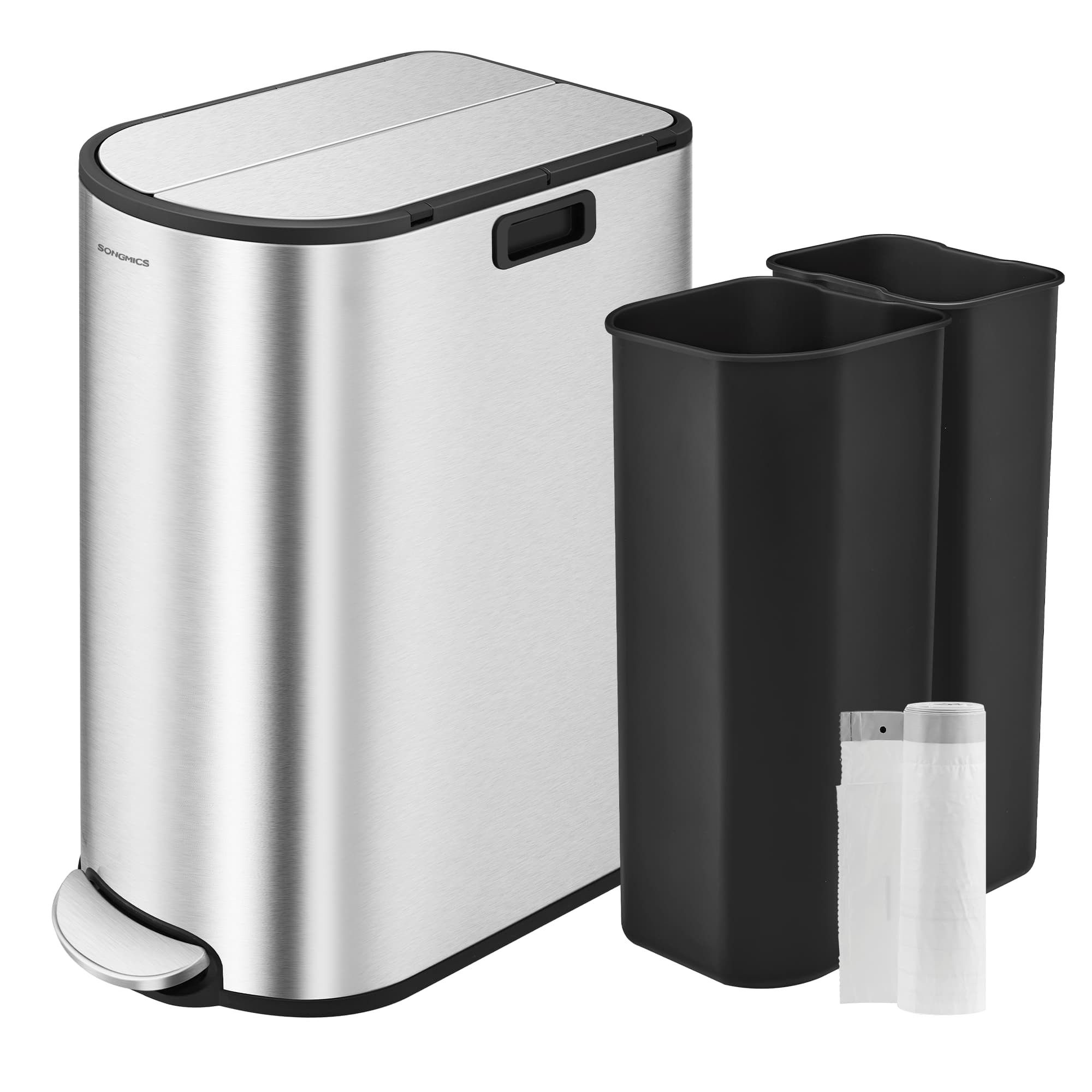 Double Kitchen Bin - Metallic Silver - Dual Compartment