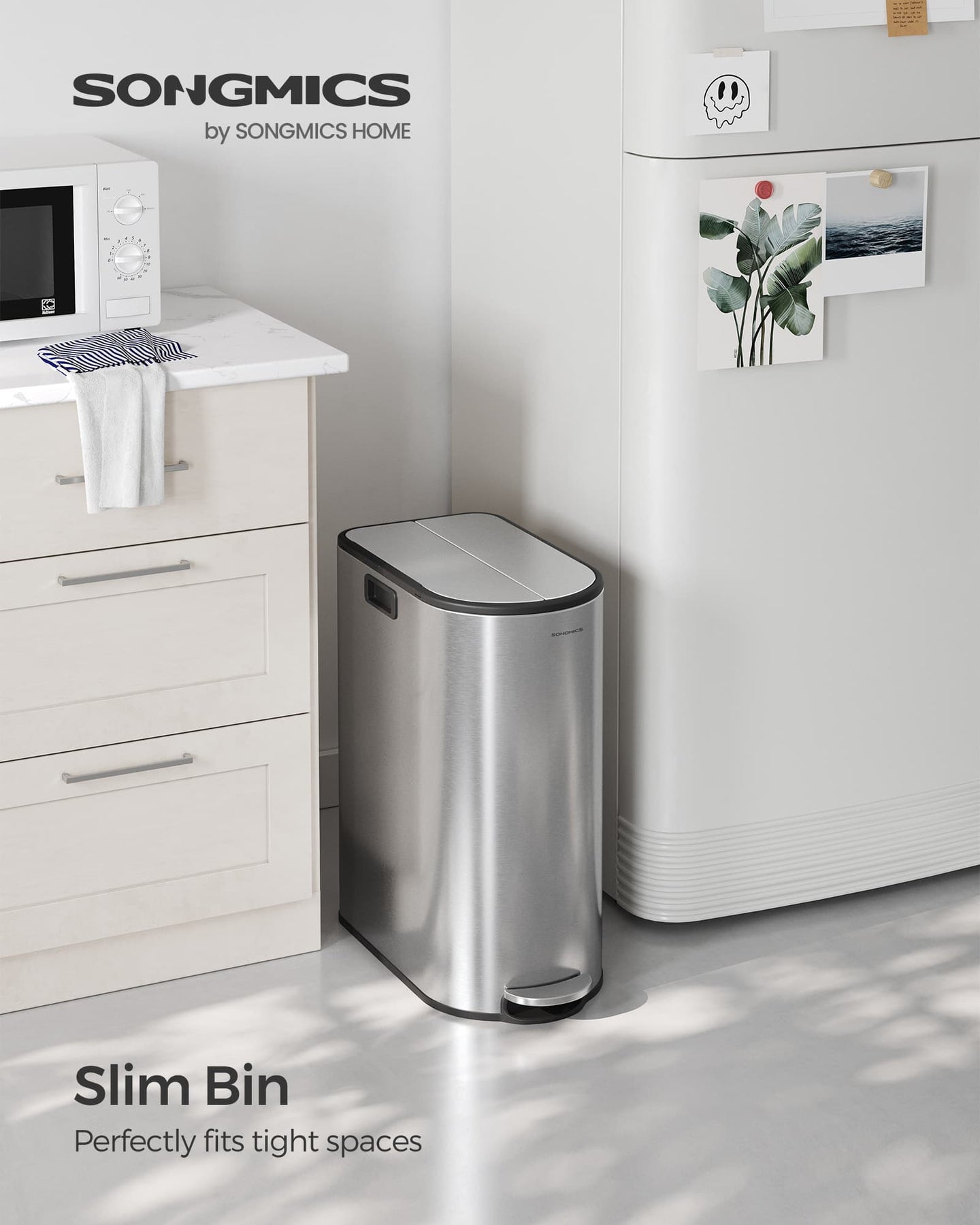 Double Kitchen Bin - Metallic Silver - Dual Compartment