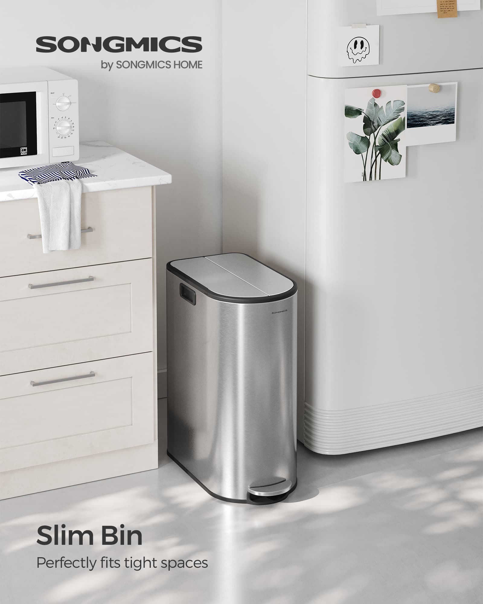 Double Kitchen Bin - Metallic Silver - Dual Compartment
