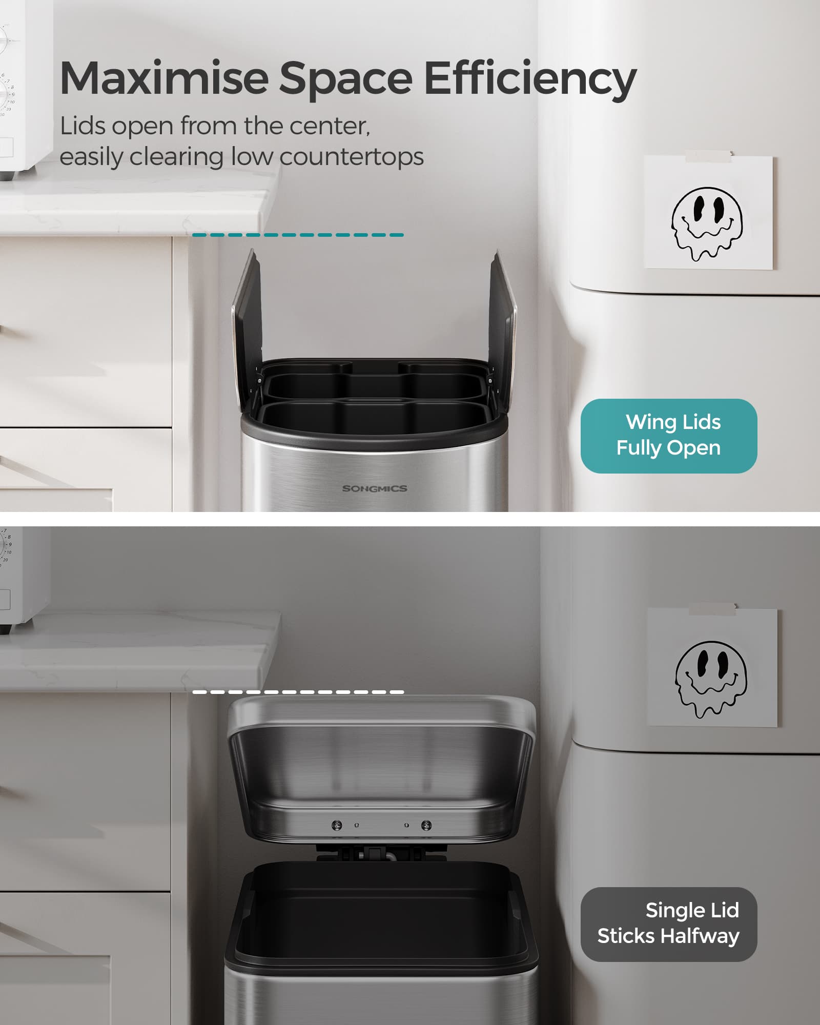 Double Kitchen Bin - Metallic Silver - Dual Compartment