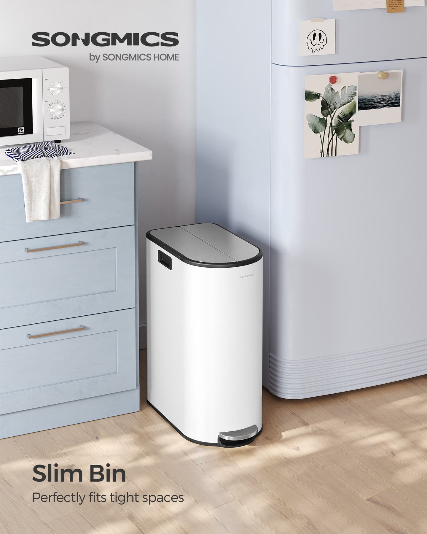 Double Kitchen Bin - Metal - Cloud White - Dual Compartment with Pedal and Wing Lids
