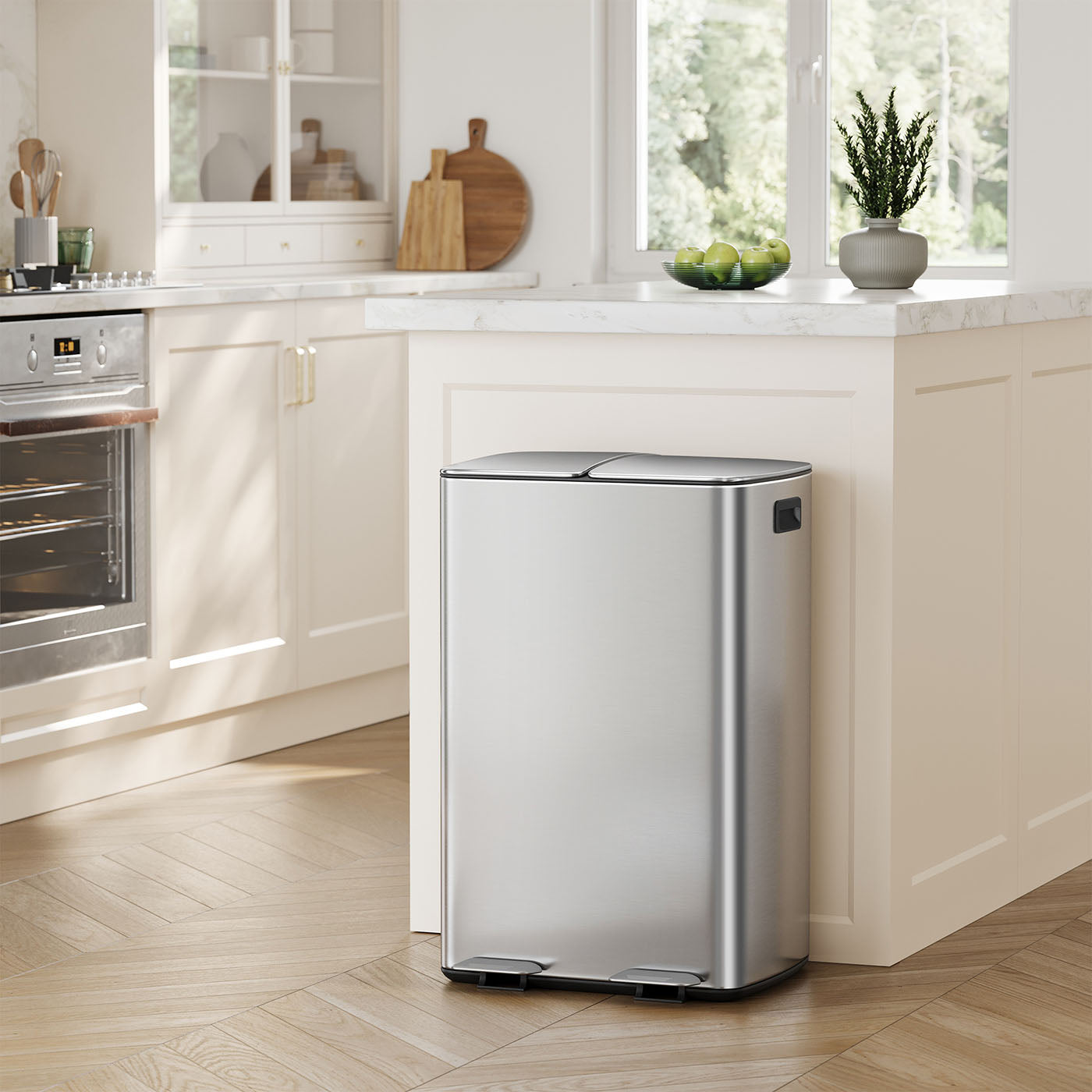 Stainless Steel Recycling and Waste Bin Set - 2 x 30L with Pedal - Silver
