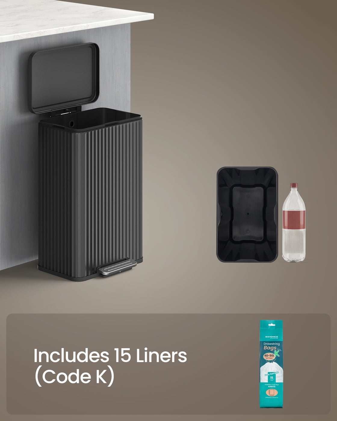 Kitchen Trash Can - 50L - Steel - Soft-Close Lid