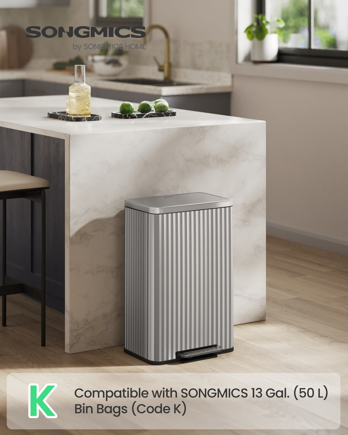 Kitchen Trash Can - 50L - Steel - Soft-Close Lid