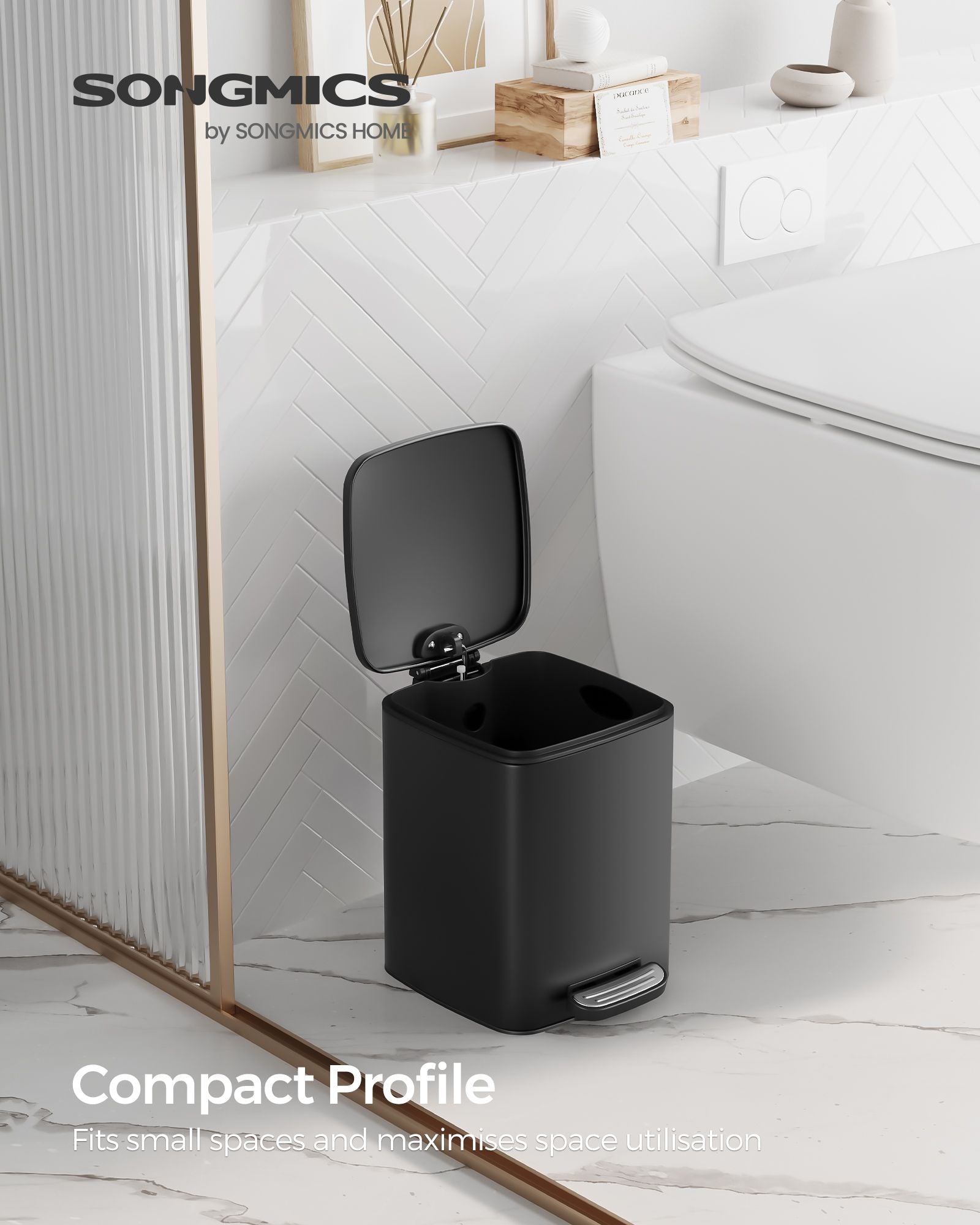 Small Bathroom Bin - Steel - Silver - Pedal Design with Soft-Close Lid