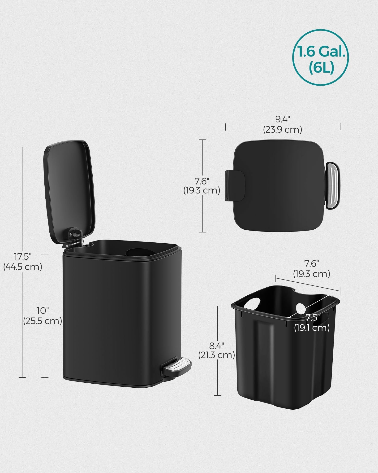 Small Bathroom Bin - Steel - Silver - Pedal Design with Soft-Close Lid