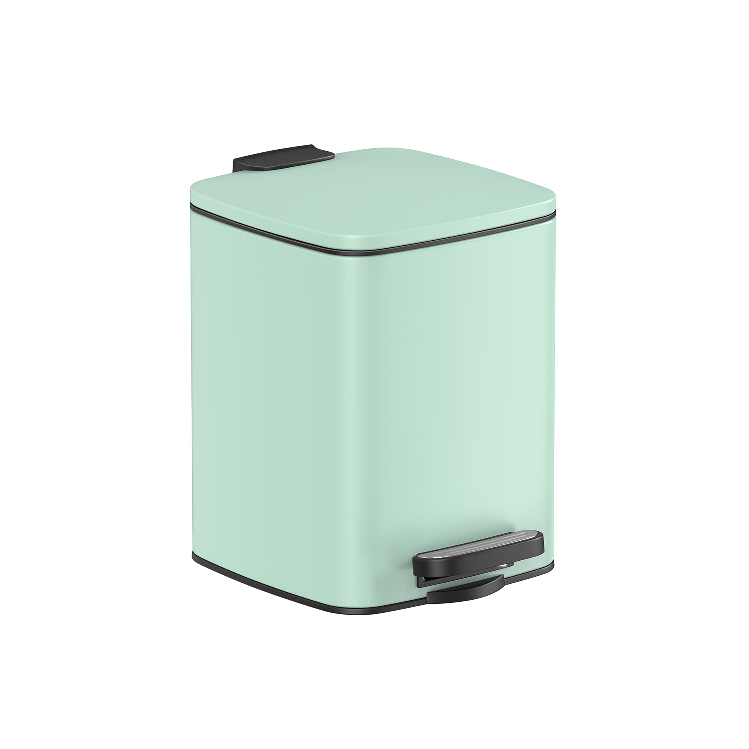 Small Bathroom Bin - Steel - Silver - Pedal Design with Soft-Close Lid