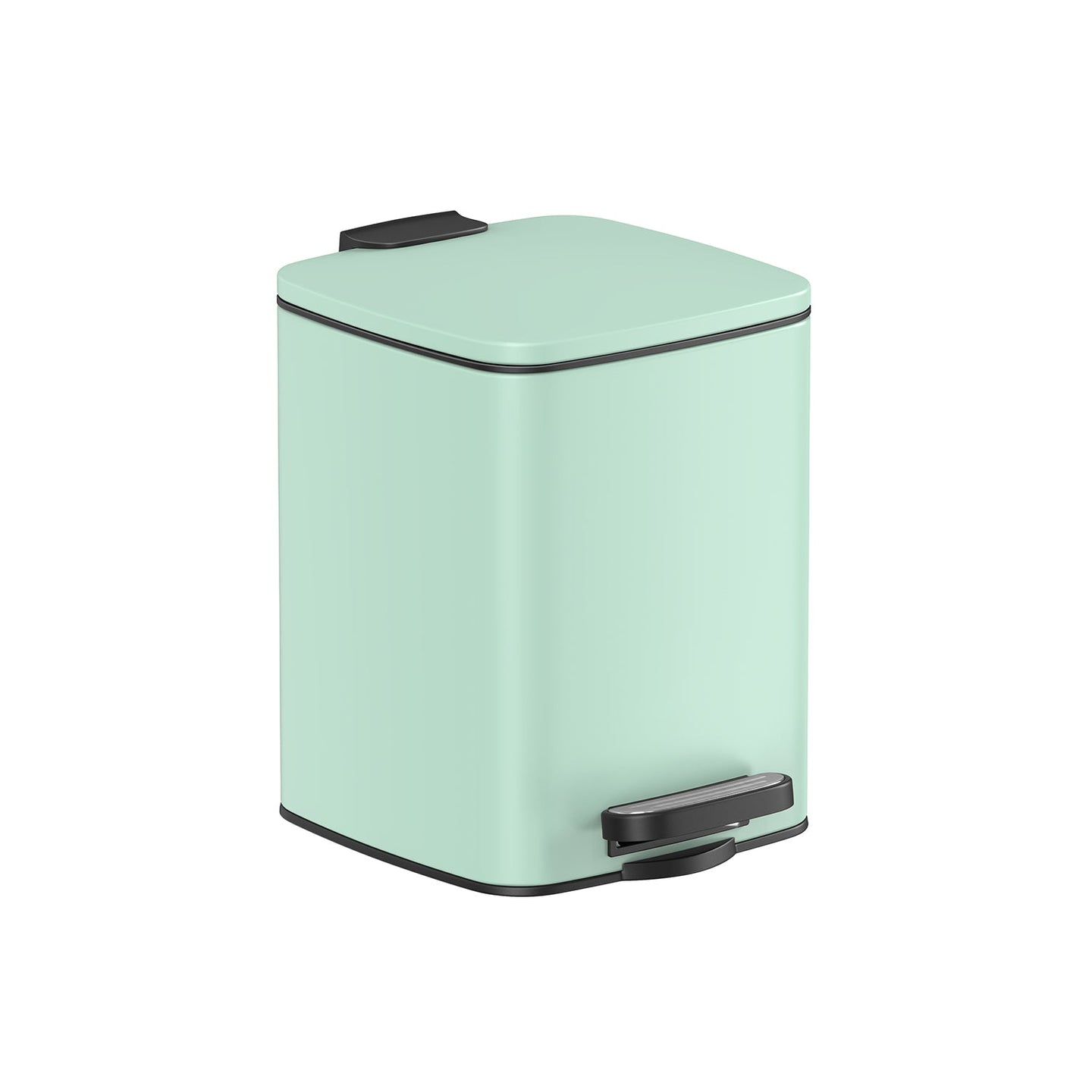 Small Bathroom Bin - Steel - Silver - Pedal Design with Soft-Close Lid