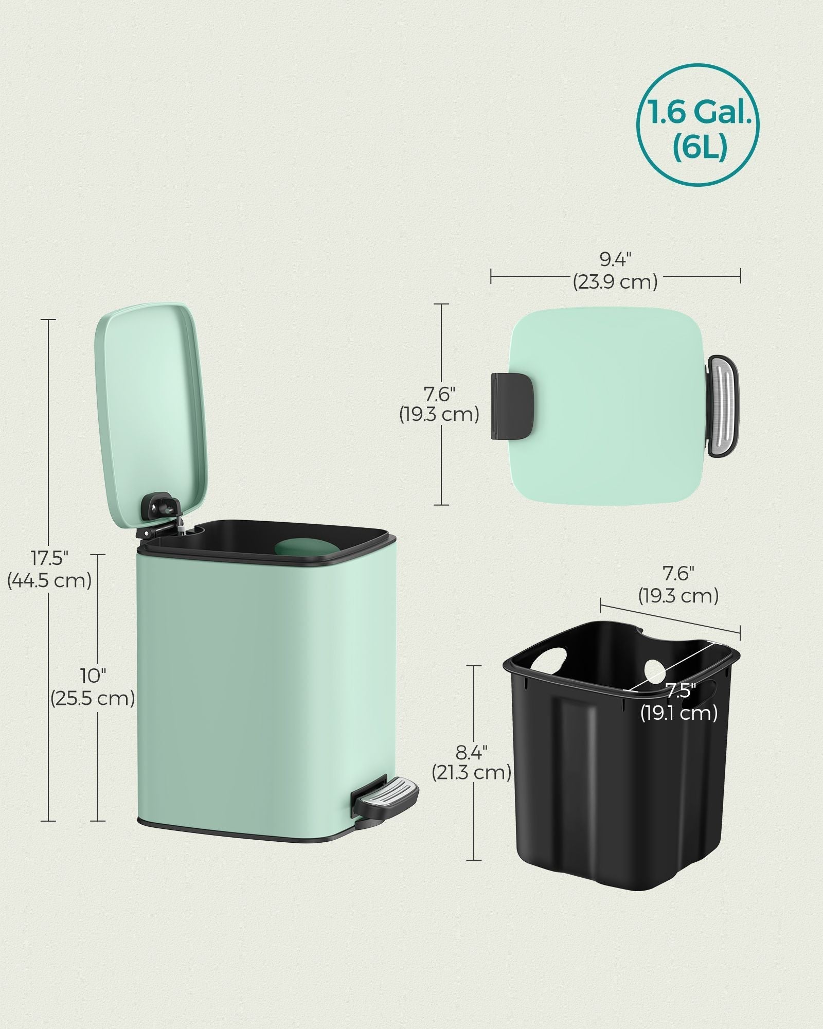 Small Bathroom Bin - Steel - Silver - Pedal Design with Soft-Close Lid