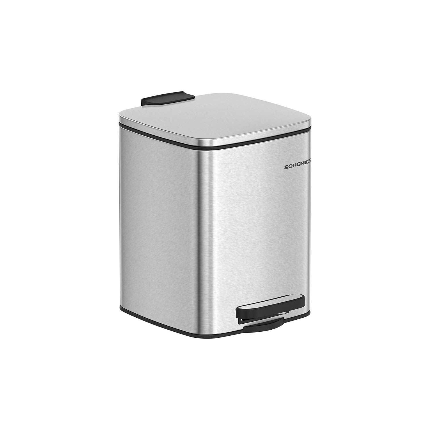 Pedal Toilet Bin - Steel - Metallic Silver - 6L Capacity with Soft-Close Lid