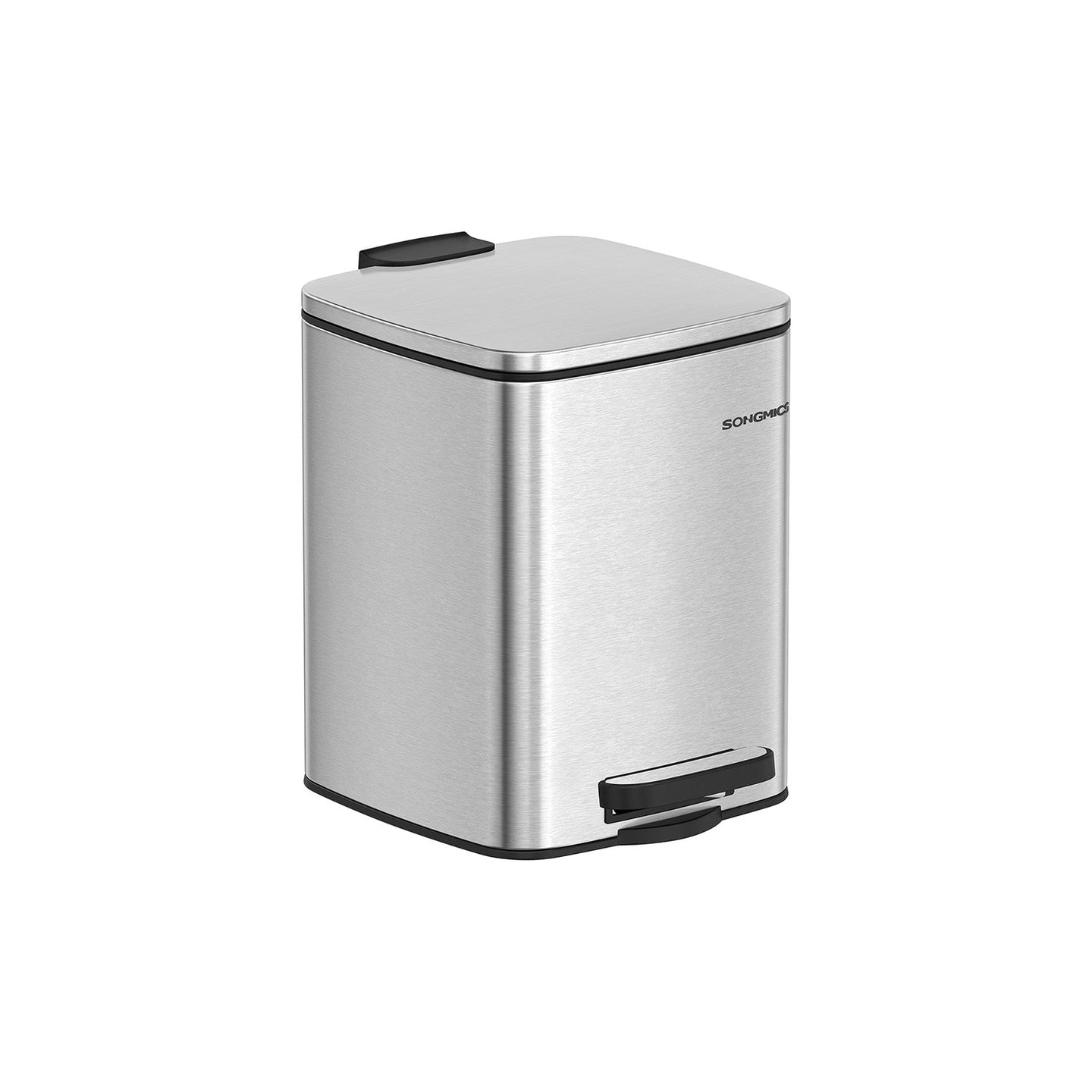 Pedal Toilet Bin - Steel - Metallic Silver - 6L Capacity with Soft-Close Lid