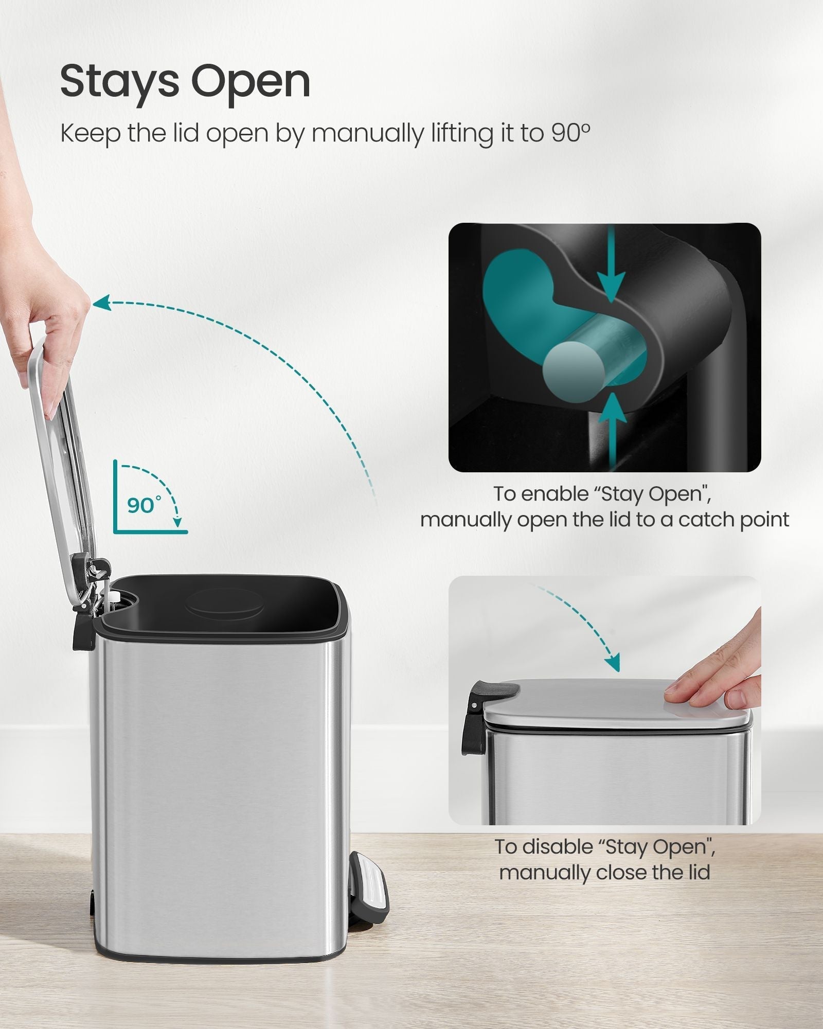 Pedal Toilet Bin - Steel - Metallic Silver - 6L Capacity with Soft-Close Lid
