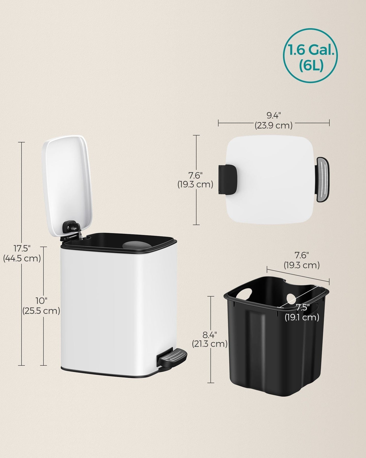 Small Bathroom Bin - Steel - Silver - Pedal Design with Soft-Close Lid