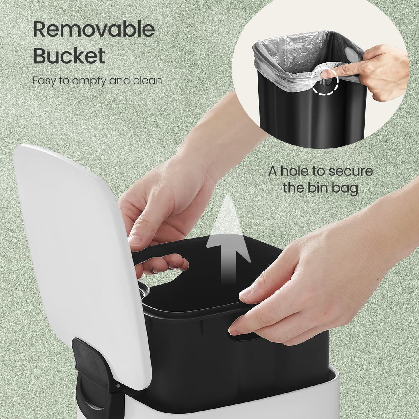Bathroom Bin - Steel - White - 6L Soft-Close Lid for Compact Spaces