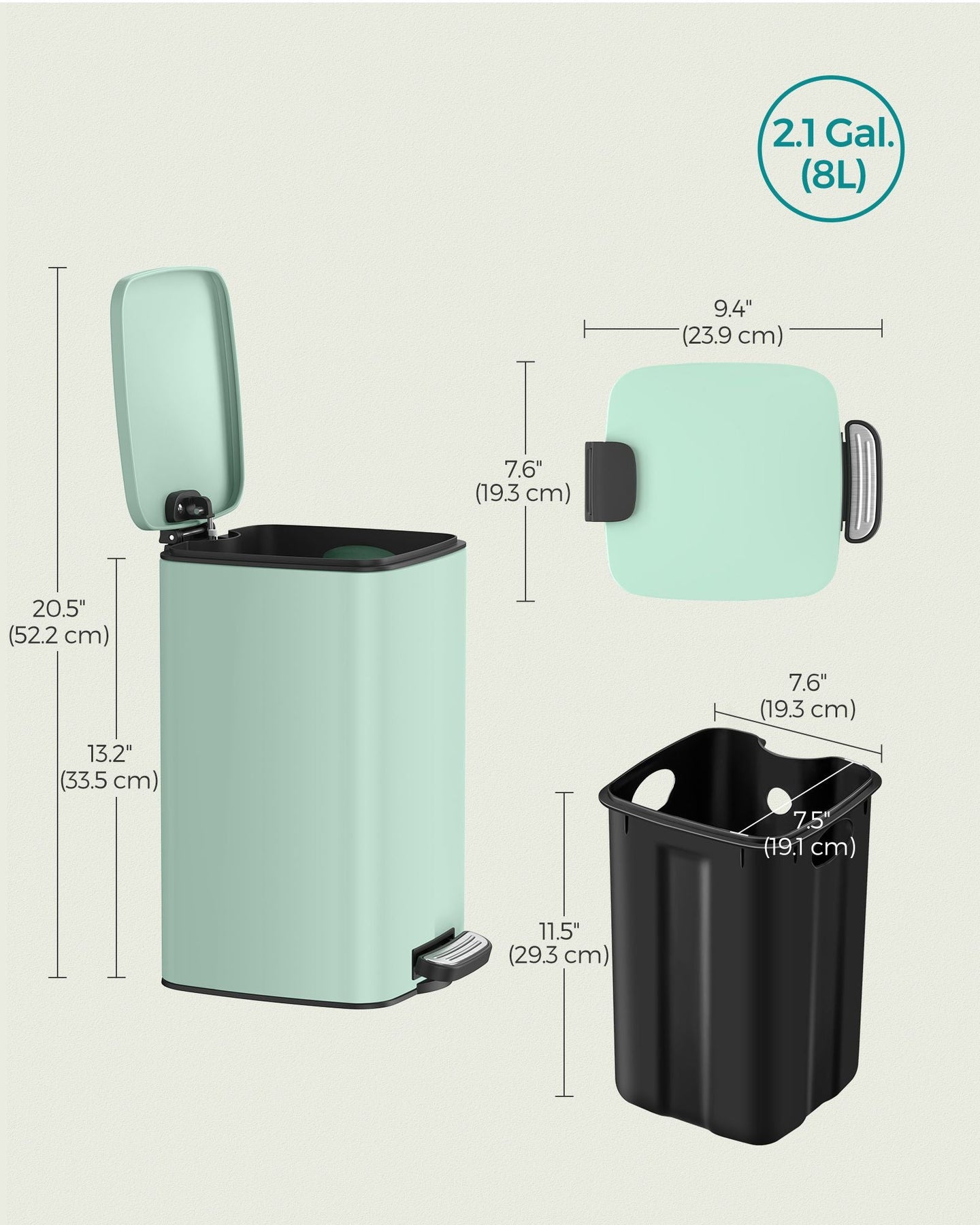 Small Pedal Bin - Steel - Silver - Soft-Close Lid
