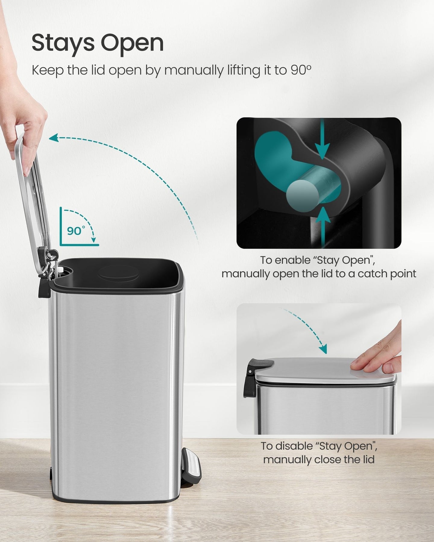 Pedal Toilet Bin - Steel - Metallic Silver - 8L Capacity with Soft-Close Lid