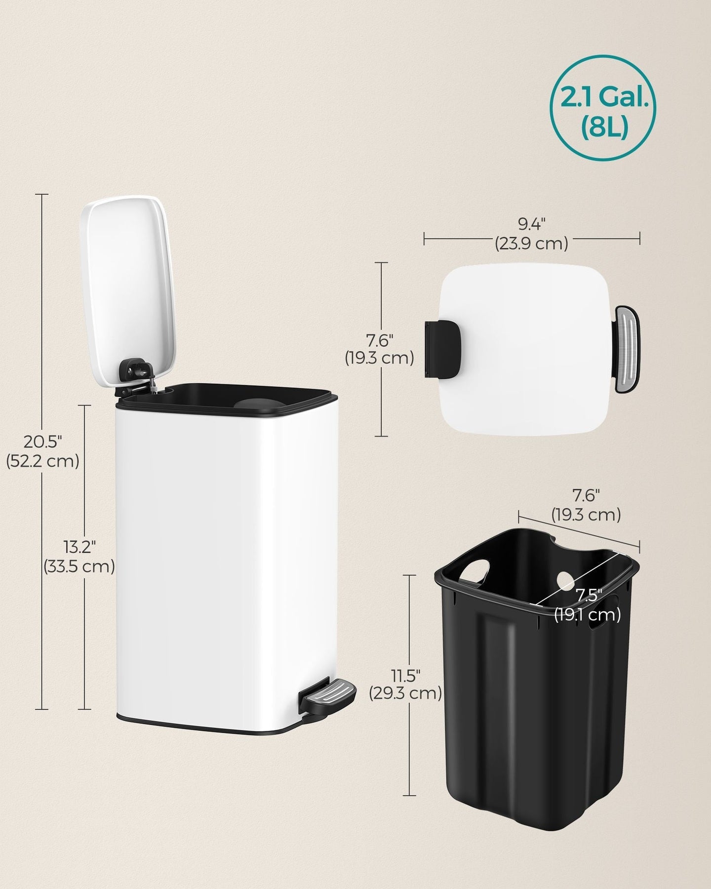 Pedal Toilet Bin - Steel - Silver - 6L Capacity with Soft-Close Lid