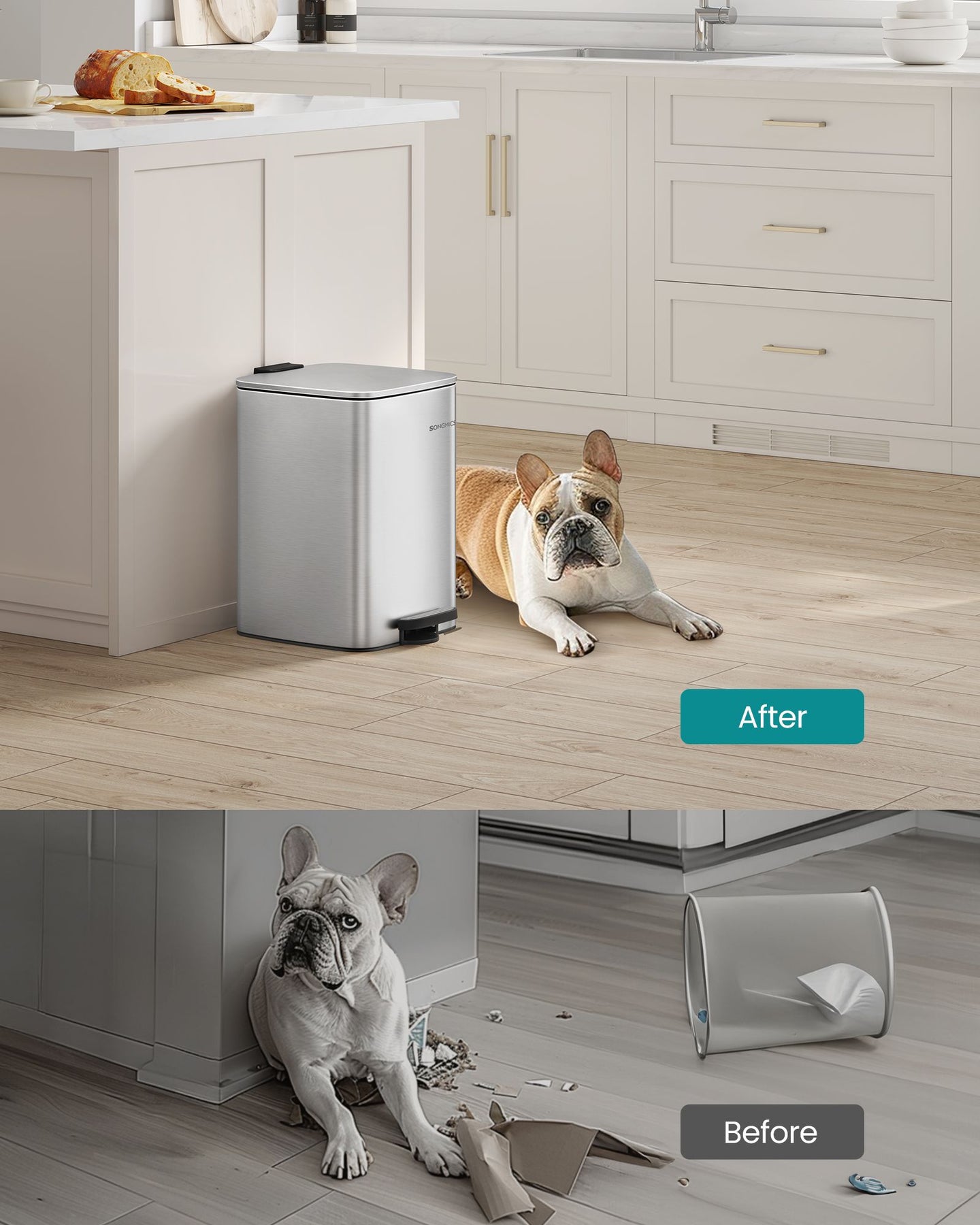 Kitchen Bin - 20 L with Inner Bucket - Steel - Metallic Silver