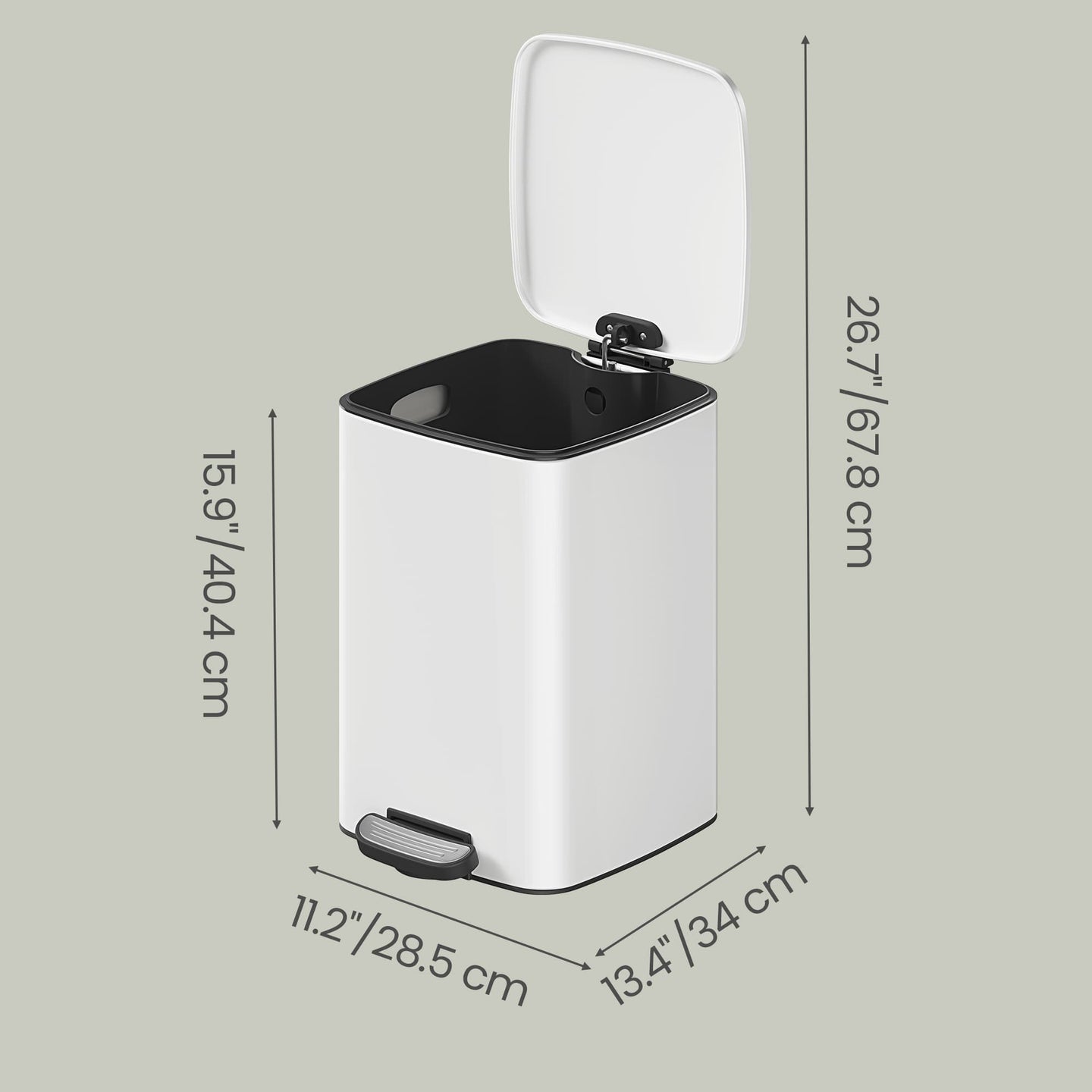 Pedal Waste Bin - Stainless Steel - White - Soft Close and Stay Open Feature