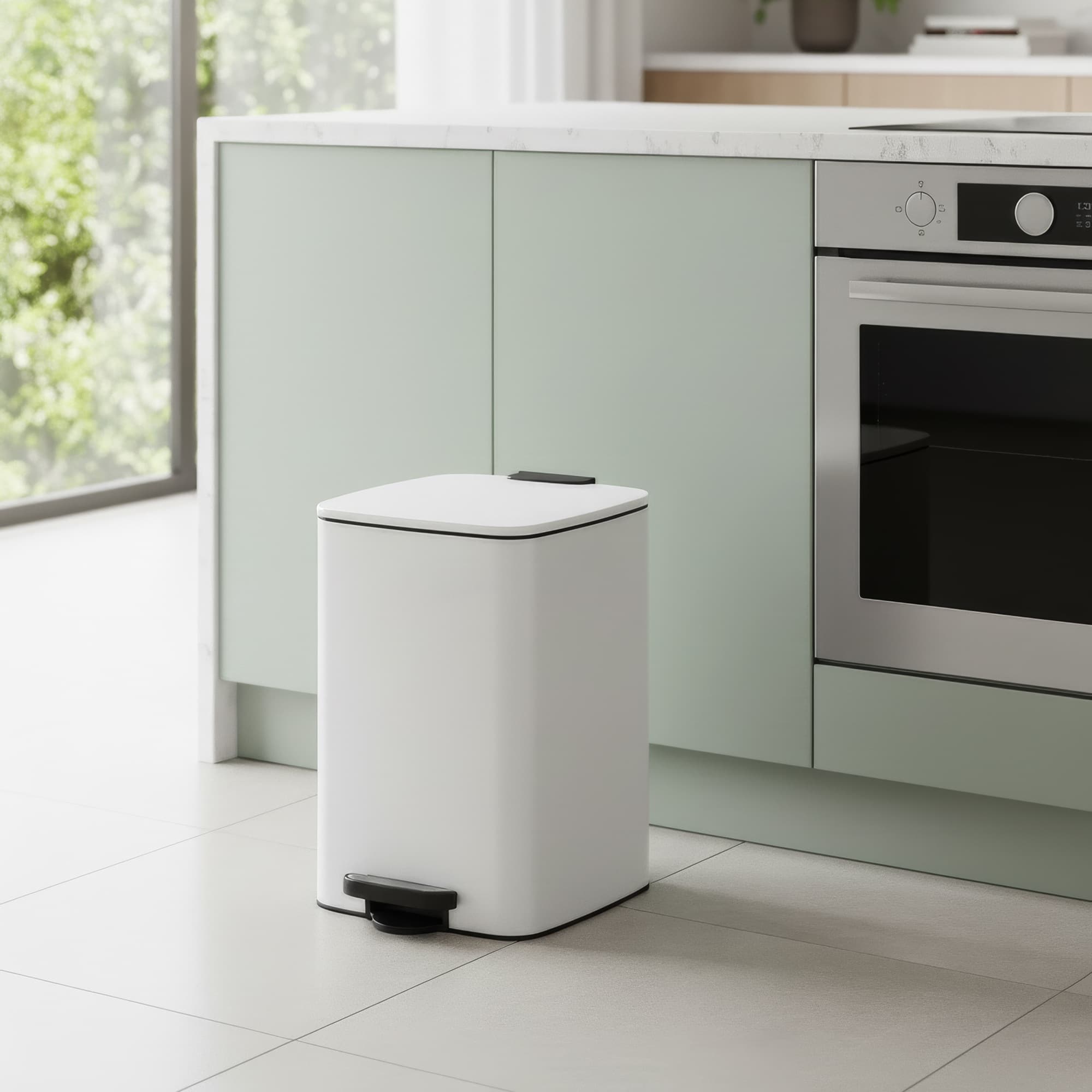 Pedal Waste Bin - Stainless Steel - White - Soft Close and Stay Open Feature