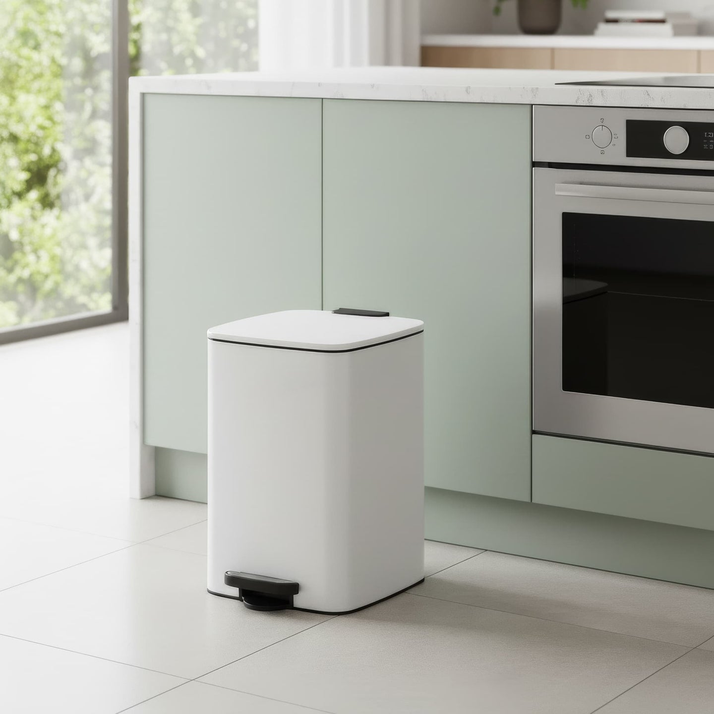Pedal Waste Bin - Stainless Steel - White - Soft Close and Stay Open Feature