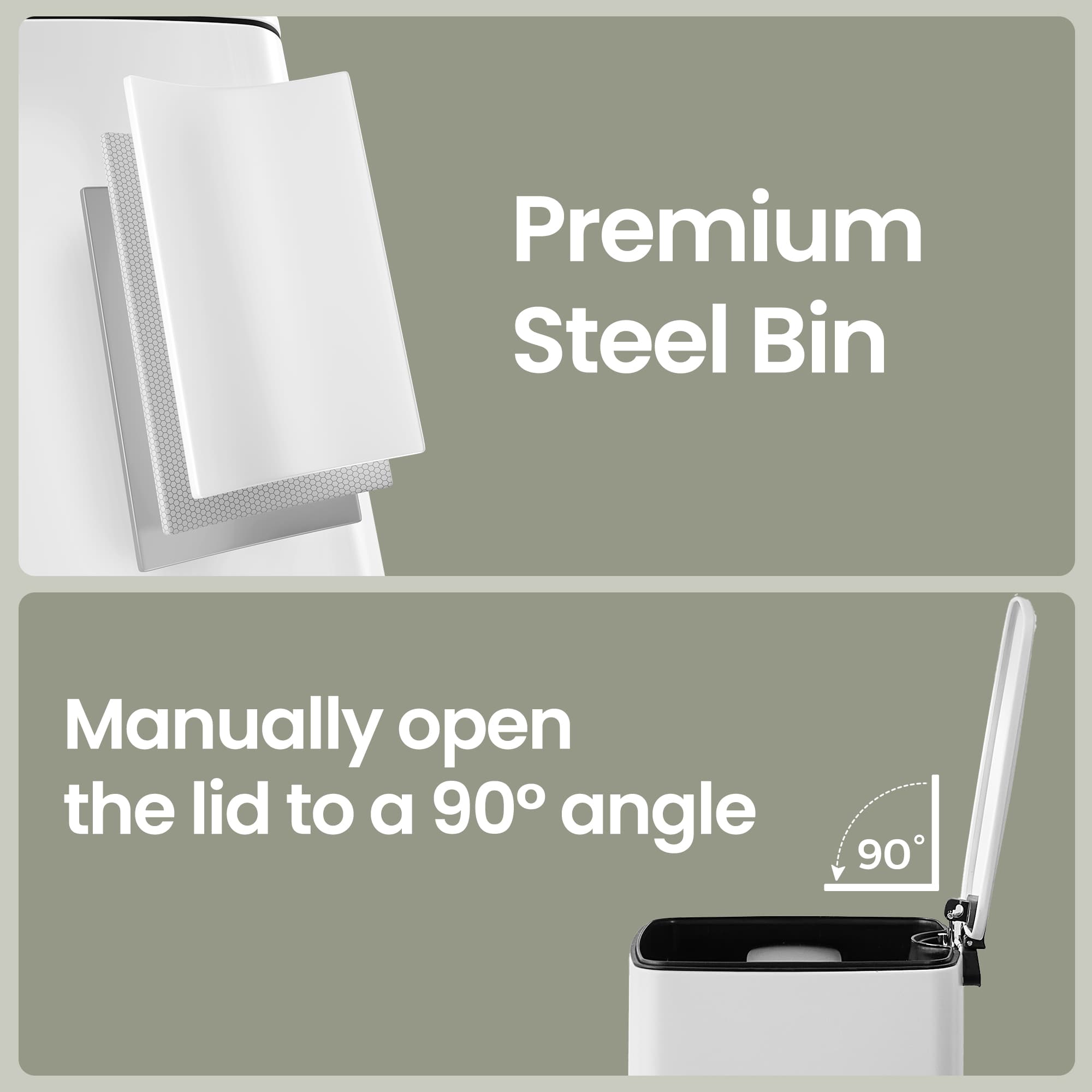 Pedal Waste Bin - Stainless Steel - White - Soft Close and Stay Open Feature