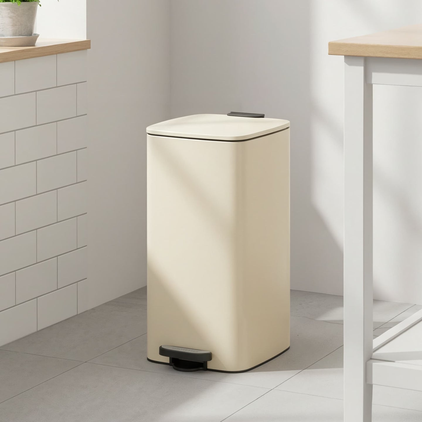 Pedal Waste Bin - Stainless Steel - Beige - 30L Capacity with Soft Close and Stay Open Feature