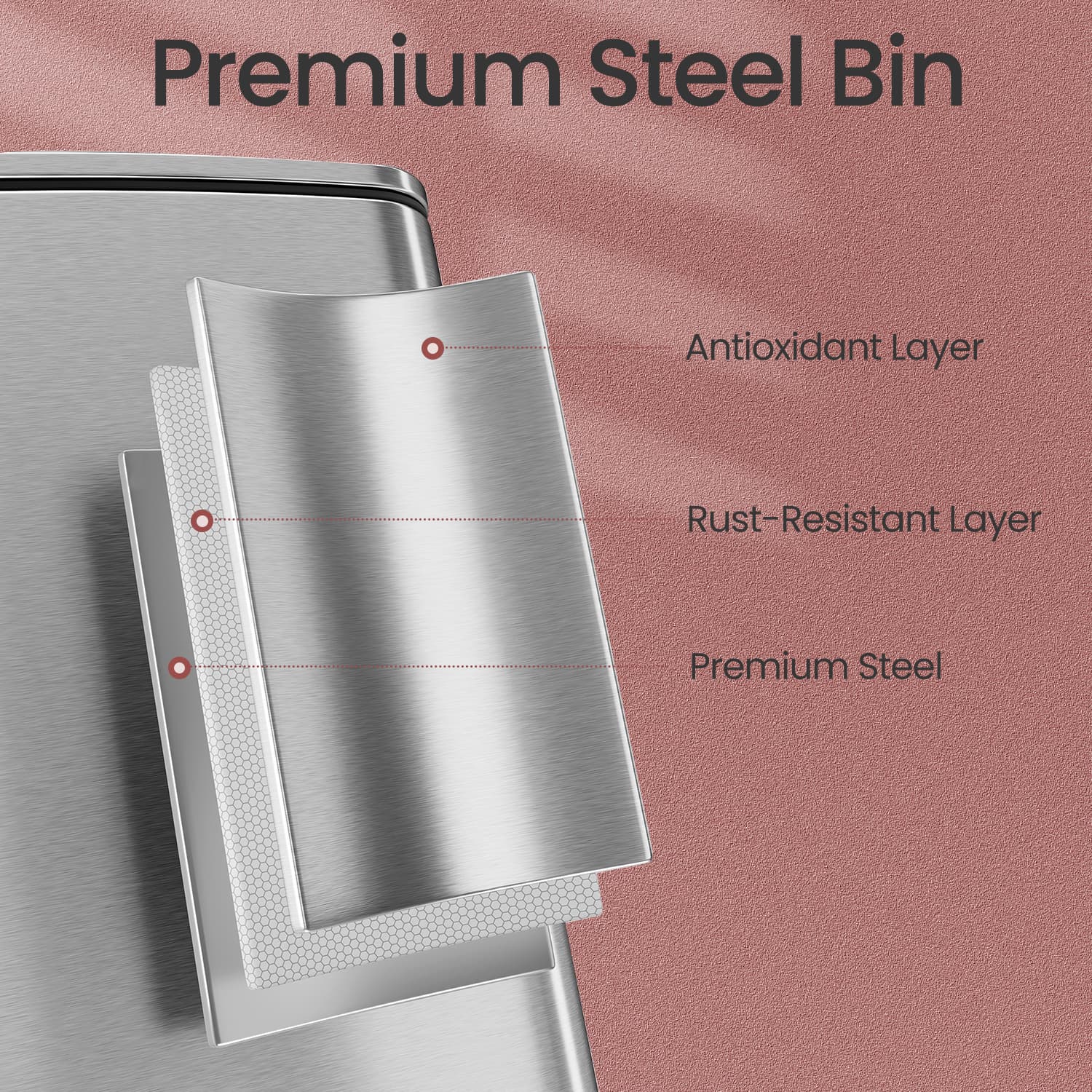 Stainless Steel Trash Can - 8 Gallons - Metallic Silver - Kitchen Garbage Bin