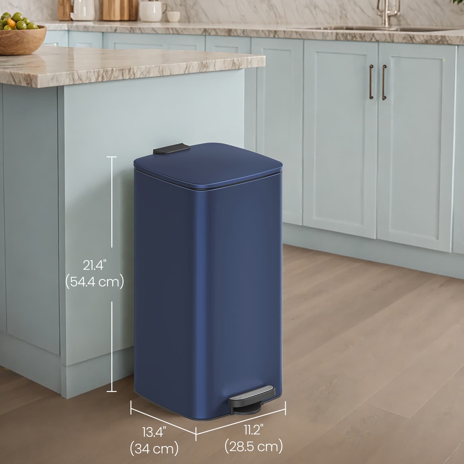 Pedal Waste Bin - Stainless Steel - Blue - 30L Capacity with Soft Close and Inner Bucket