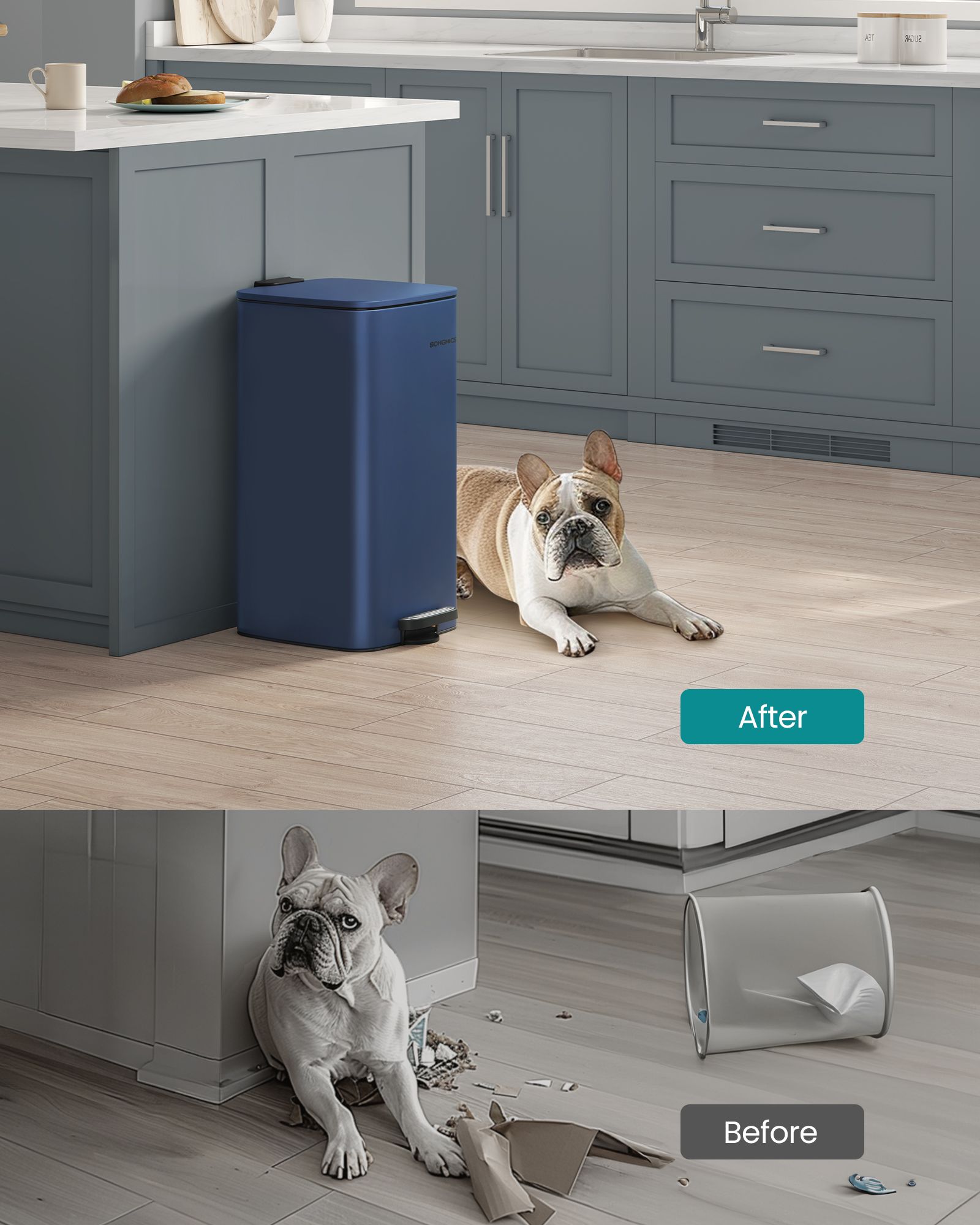 Kitchen Bin - 30L with Inner Bucket - Steel - Midnight Blue