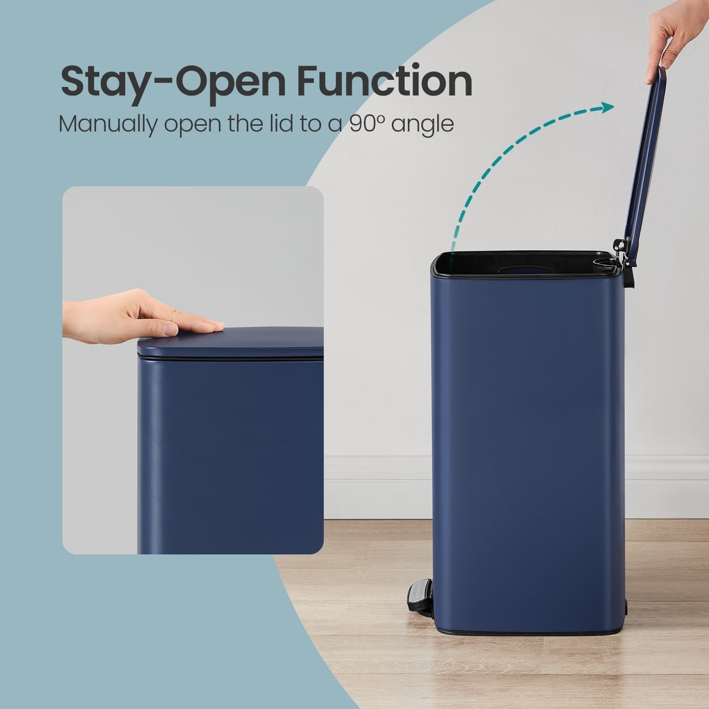 Pedal Waste Bin - Stainless Steel - Blue - 30L Capacity with Soft Close and Inner Bucket
