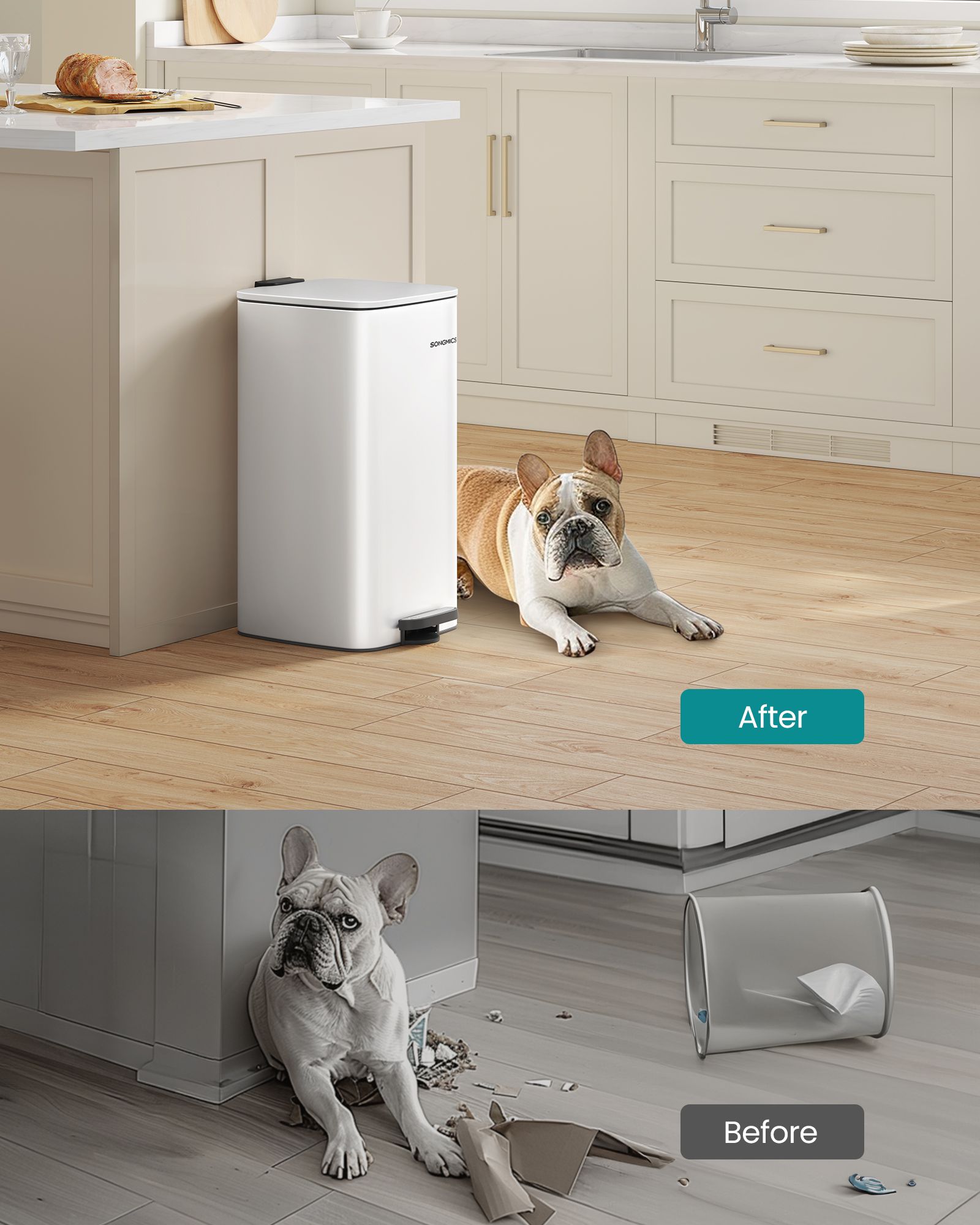 Kitchen Bin - 30 L with Inner Bucket - Steel - Cloud White