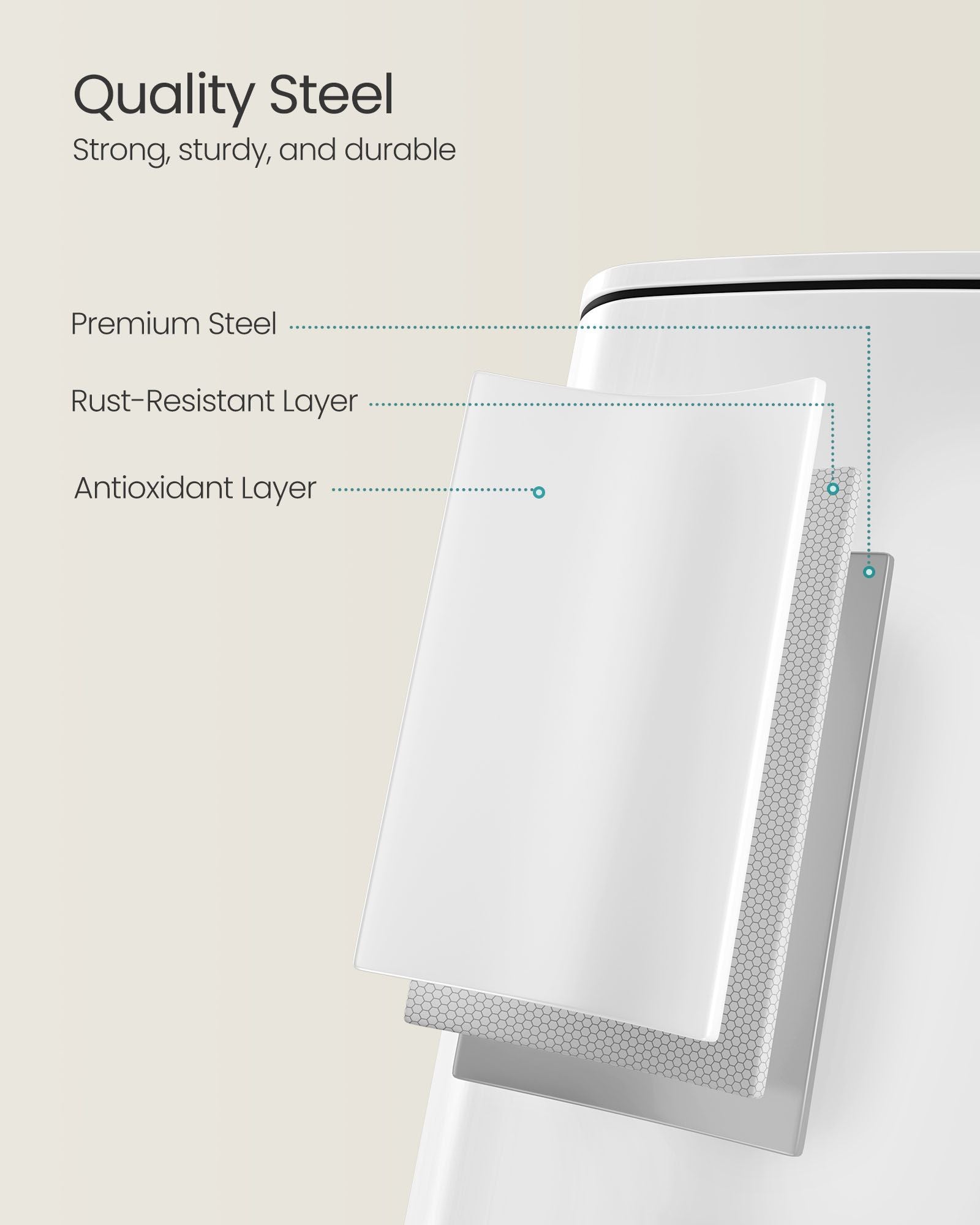 Kitchen Bin - 30 L with Inner Bucket - Steel - Cloud White