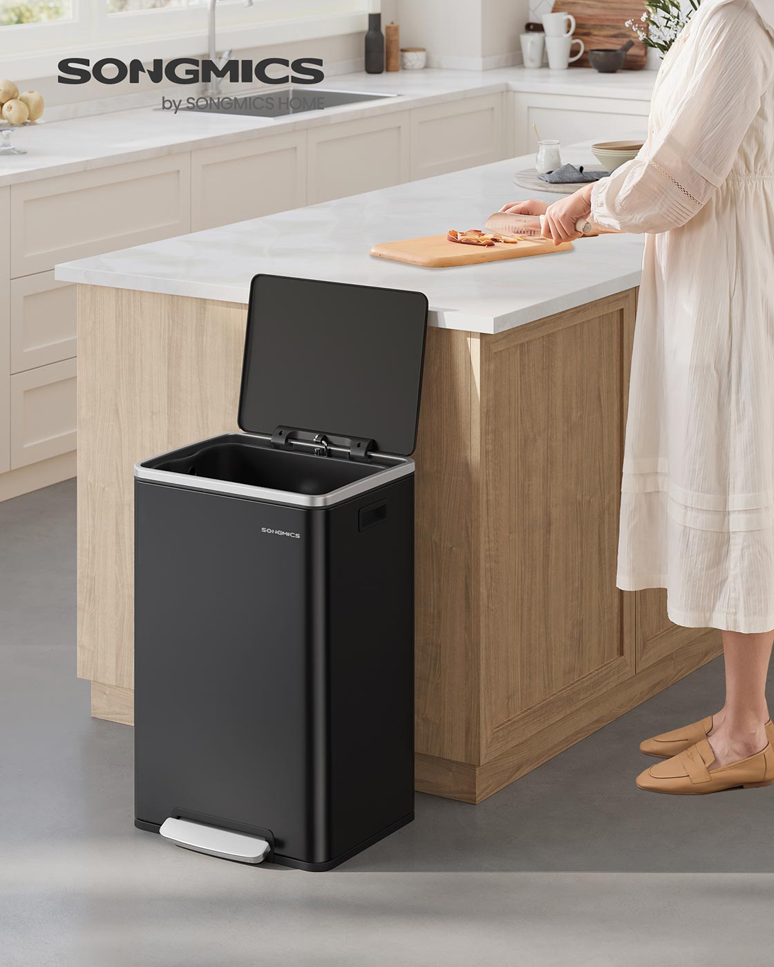 Kitchen Bin - Stainless Steel - Ink Black - 50 L with Soft Close and Removable Inner Bucket