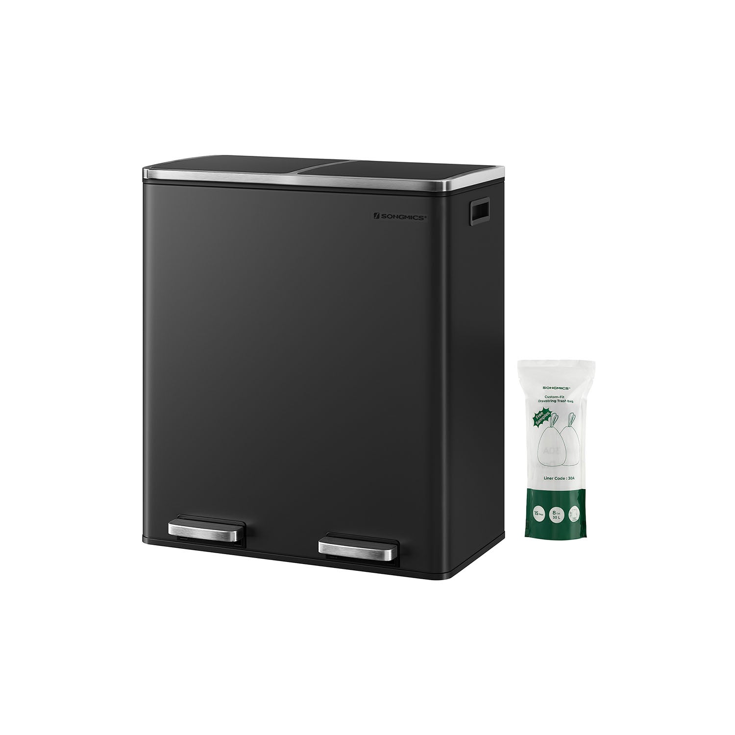 Double Rubbish Bin - Stainless Steel - Fingerprint Proof