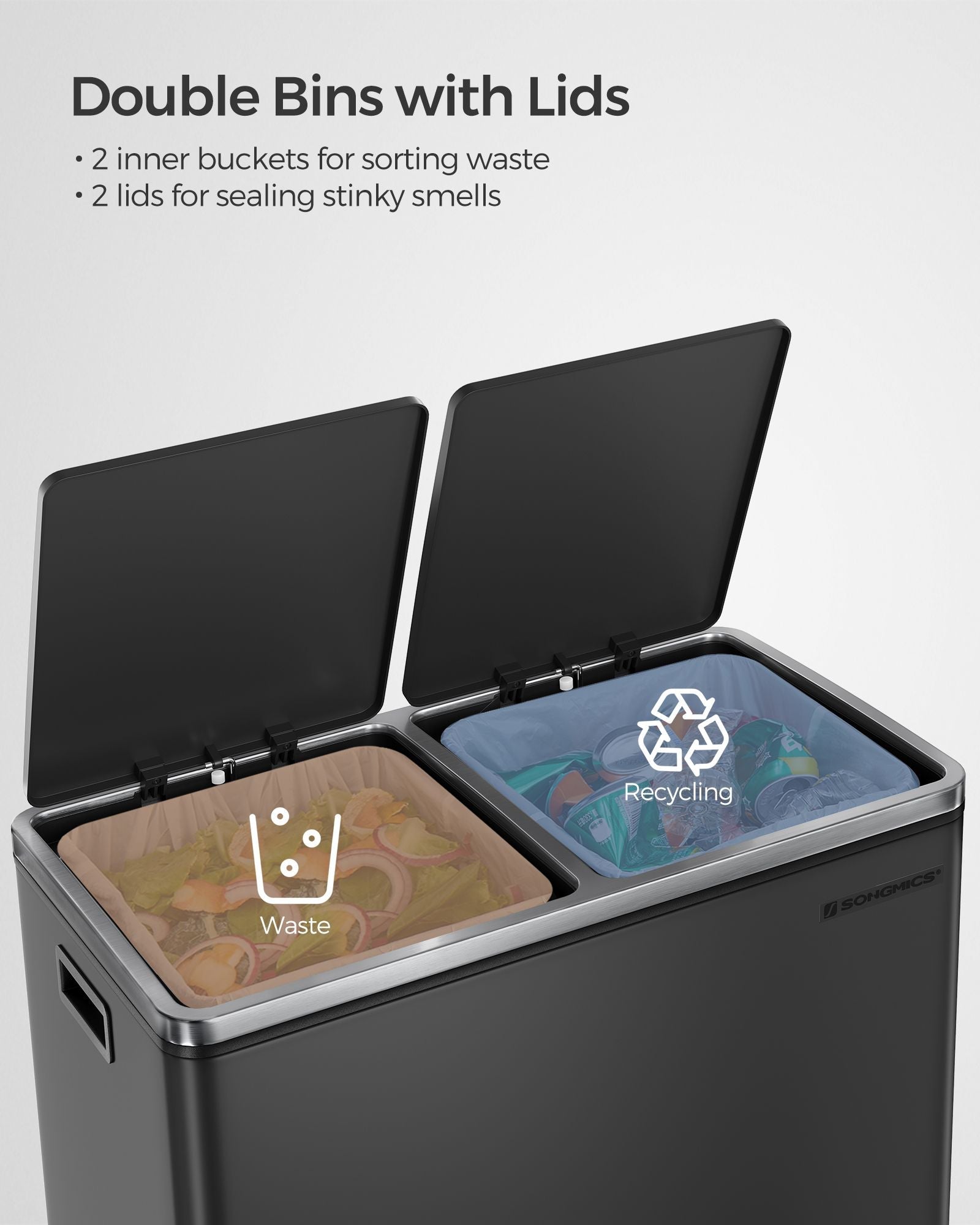 Double Rubbish Bin - Stainless Steel - Fingerprint Proof