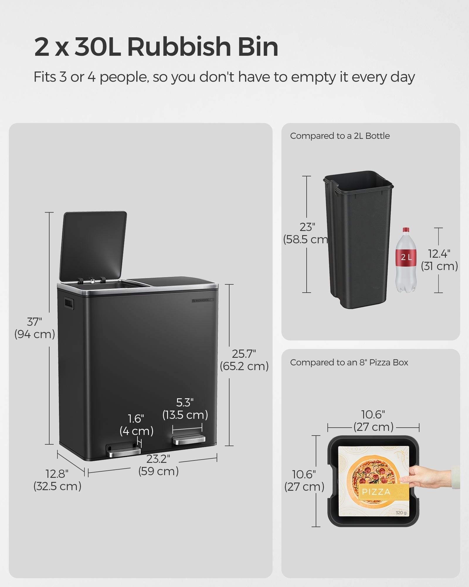 Double Rubbish Bin - Stainless Steel - Fingerprint Proof