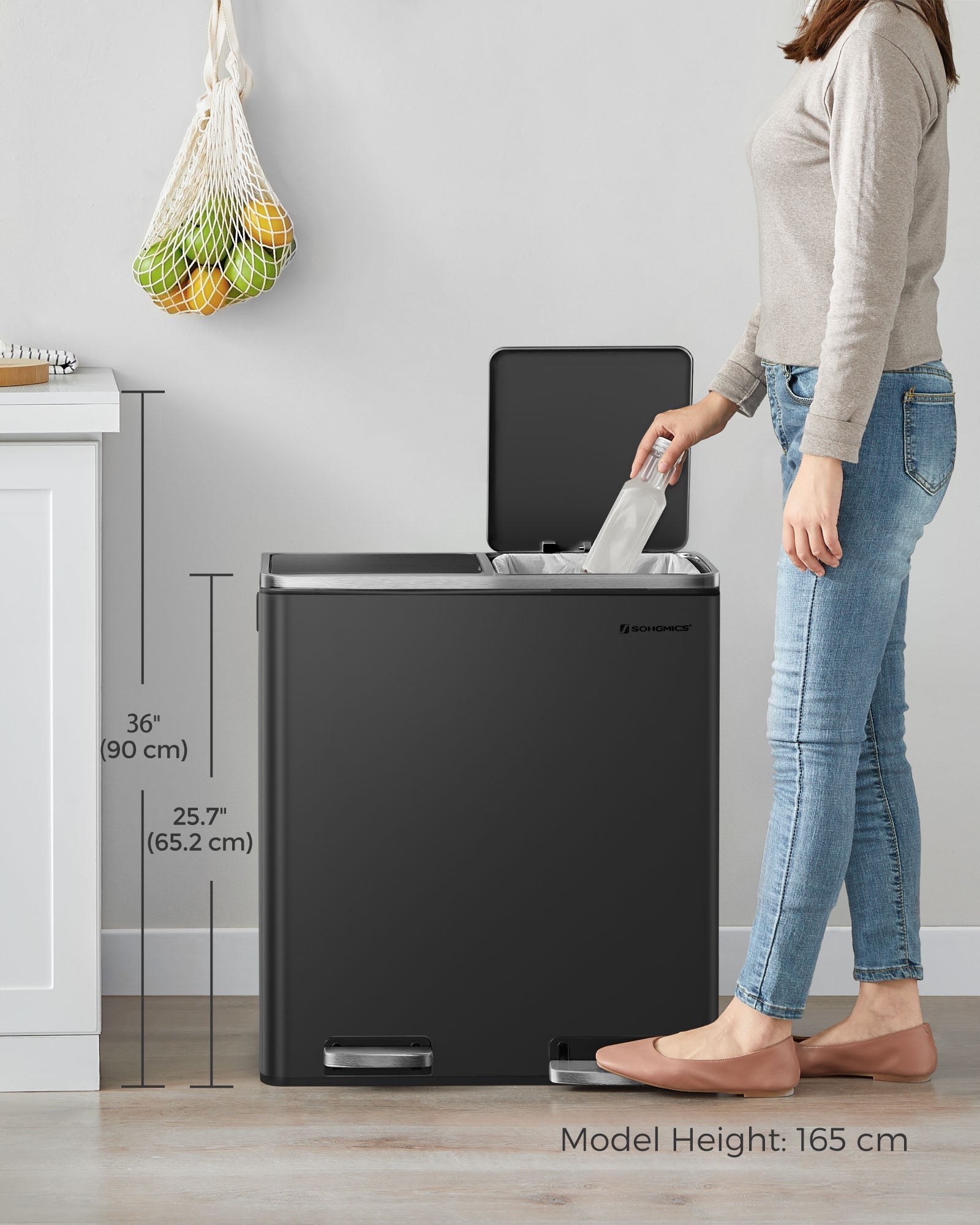 Double Rubbish Bin - Stainless Steel - Fingerprint Proof