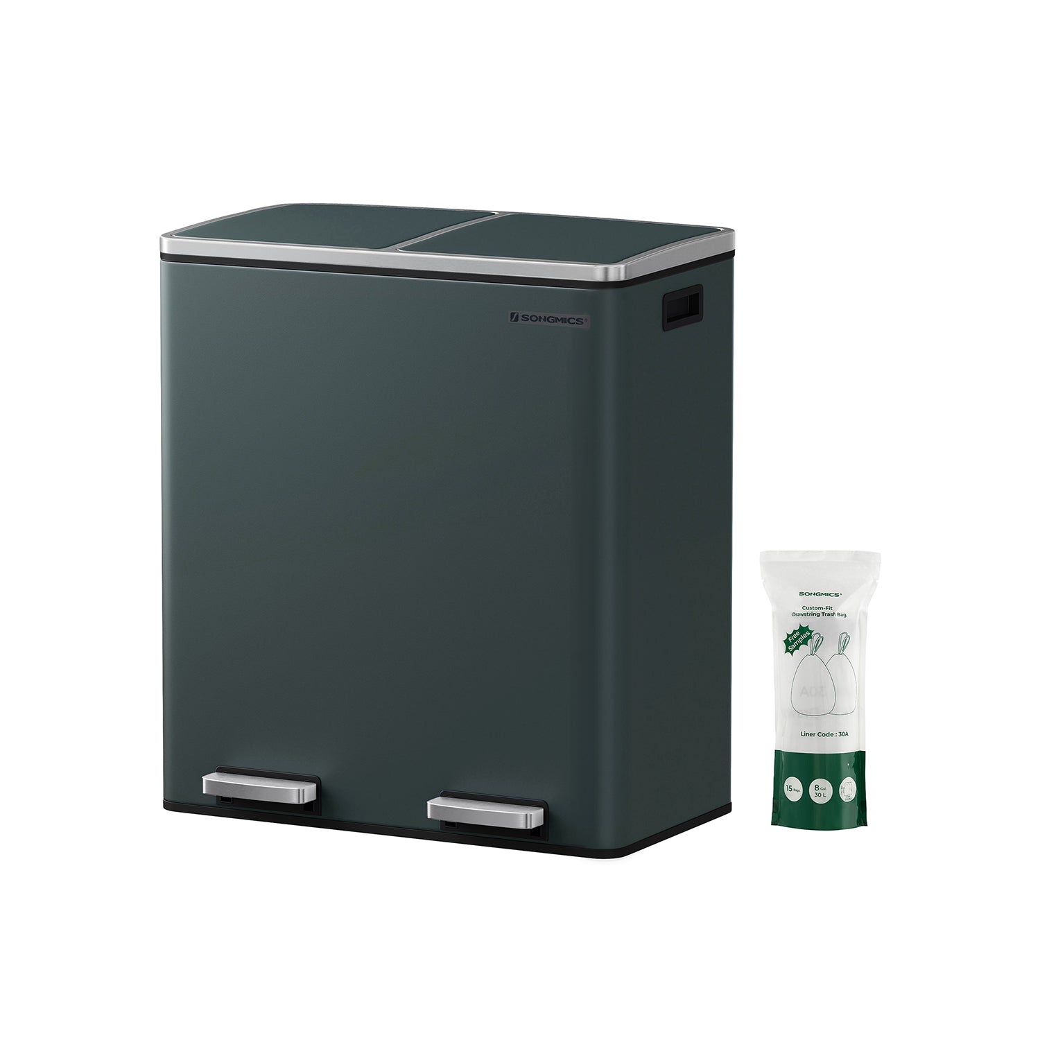 Double 30L Trash Can - Stainless Steel - Fingerprint Proof
