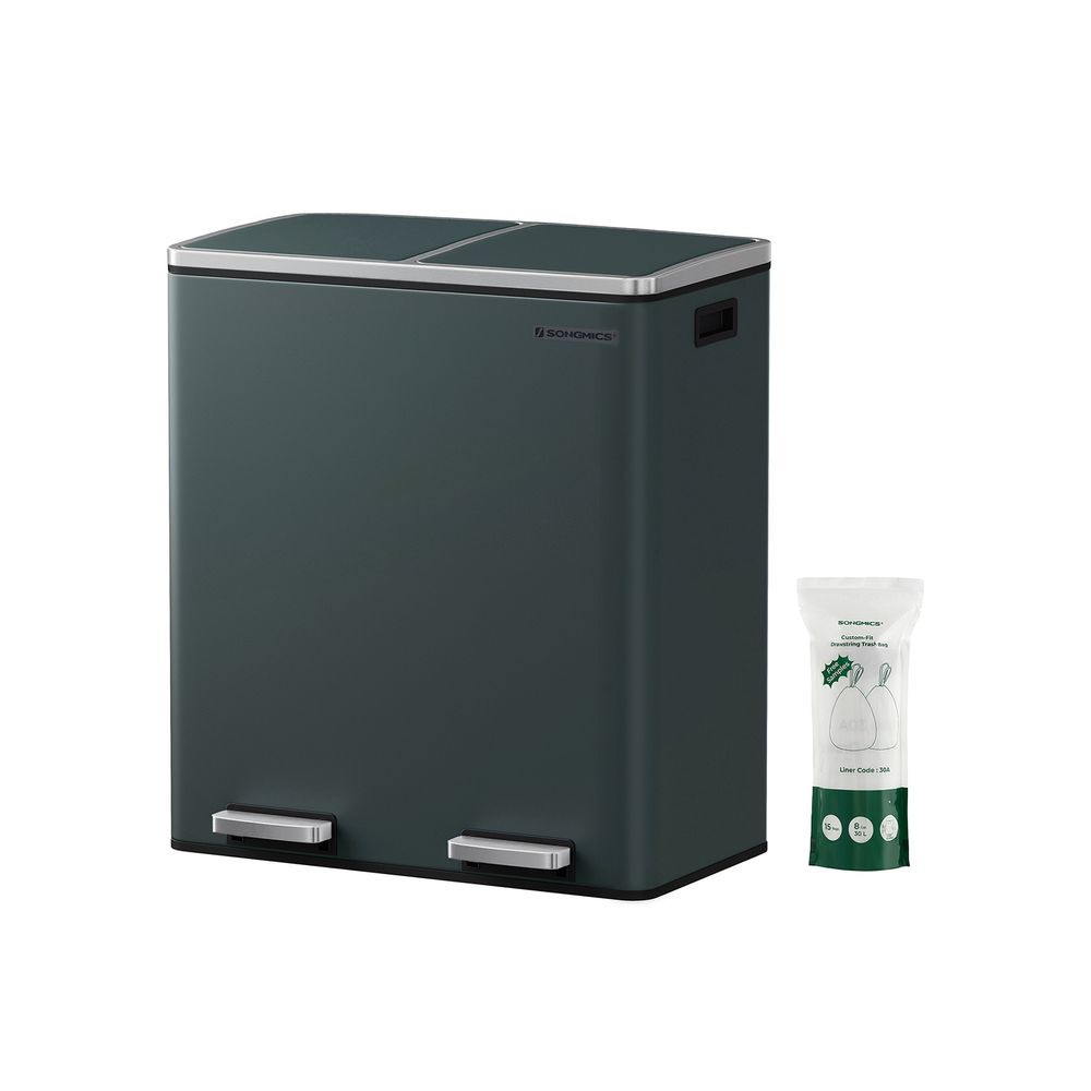 Step-Open Waste Bin - Metal - Cream - Dual Compartment with Soft Closure