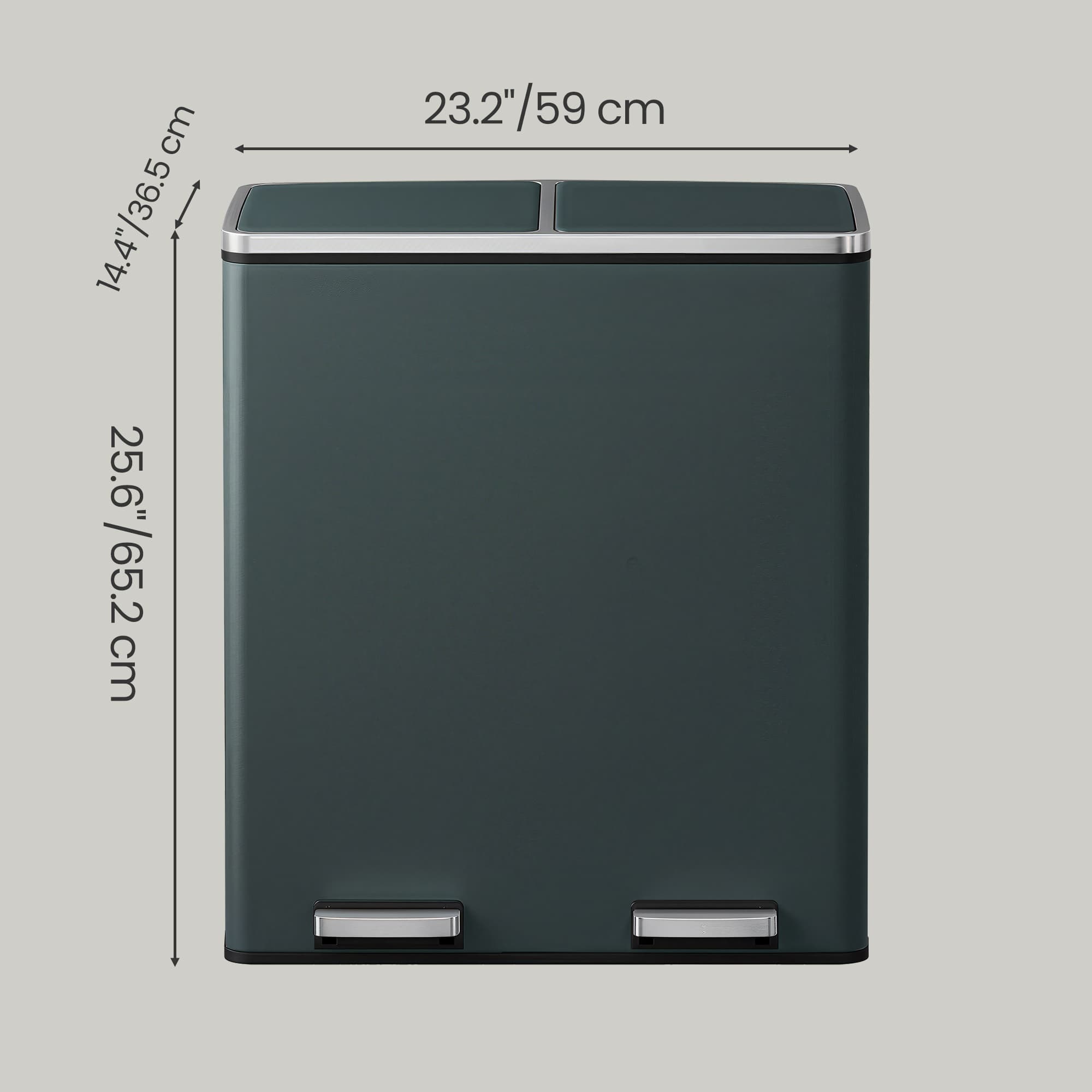 Dual Compartment Pedal Bin - Plastic - Grey - Soft-Close Lids