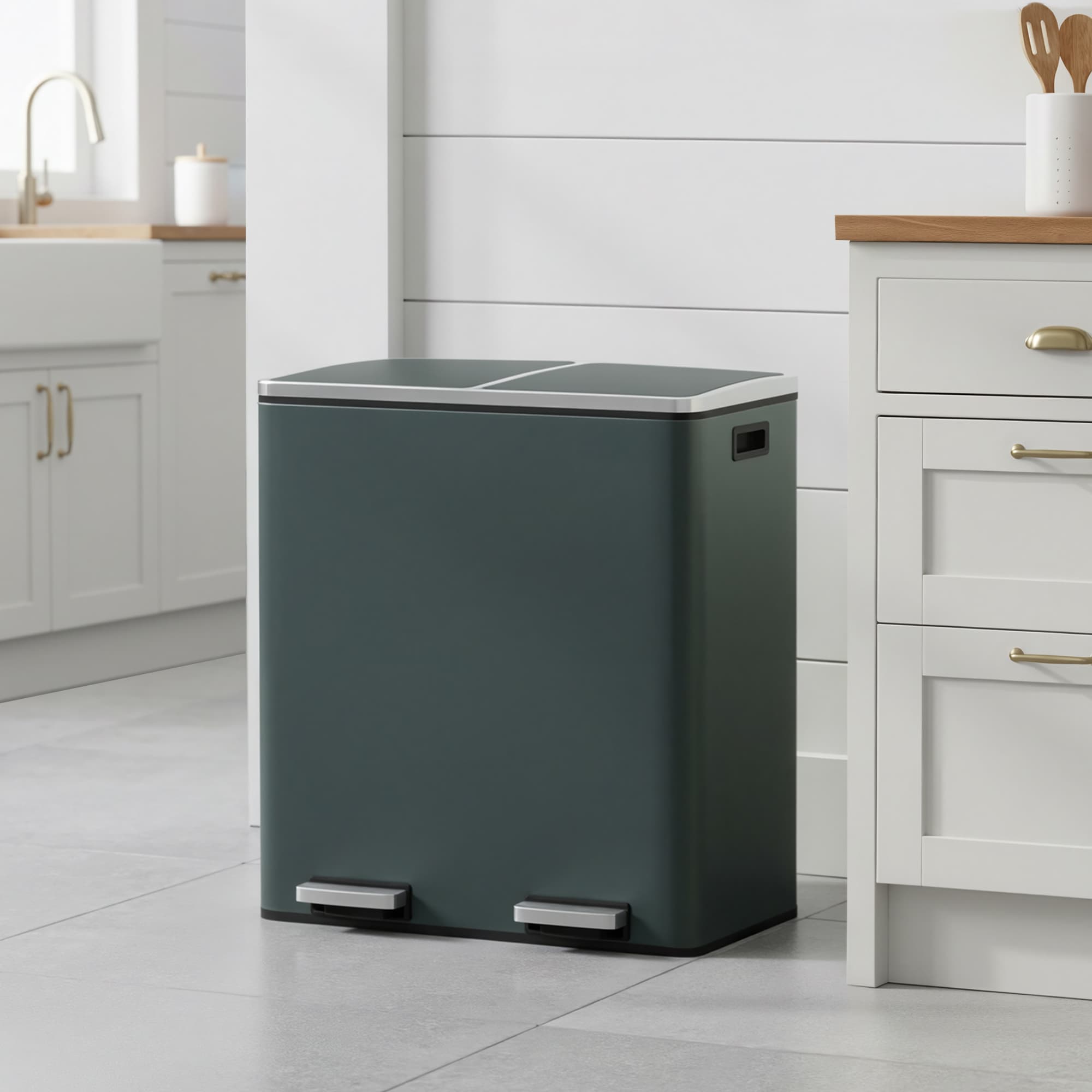 Dual Compartment Pedal Bin - Plastic - Grey - Soft-Close Lids