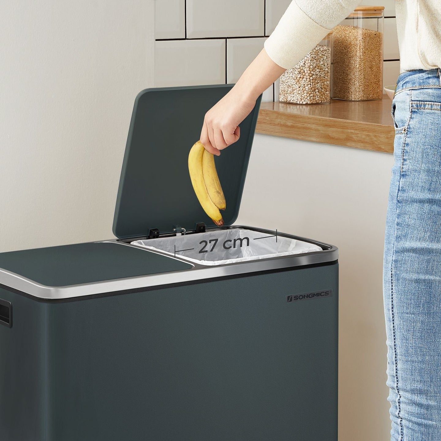Double 30L Trash Can - Stainless Steel - Fingerprint Proof