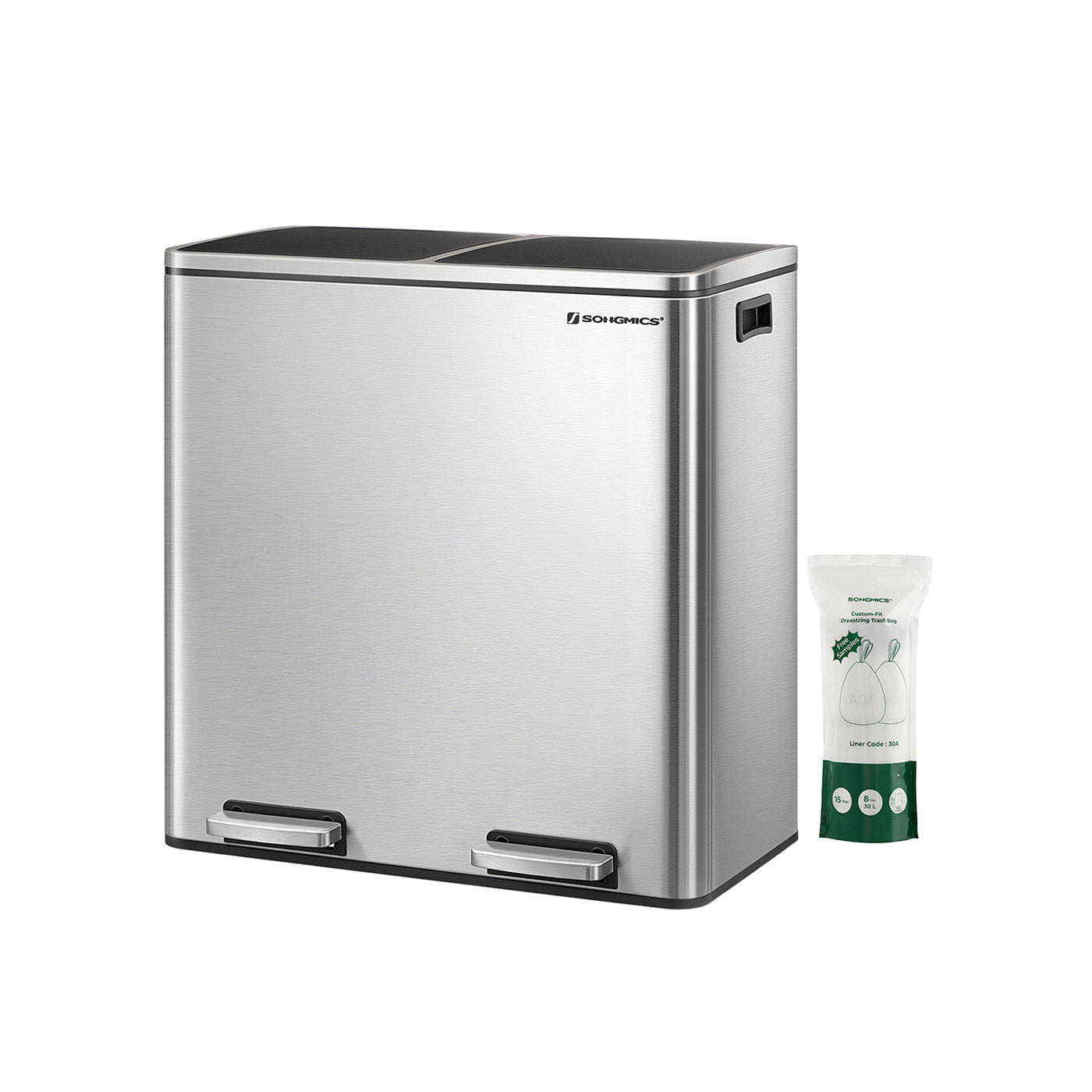 Double Rubbish Bin - Stainless Steel - Fingerprint Proof